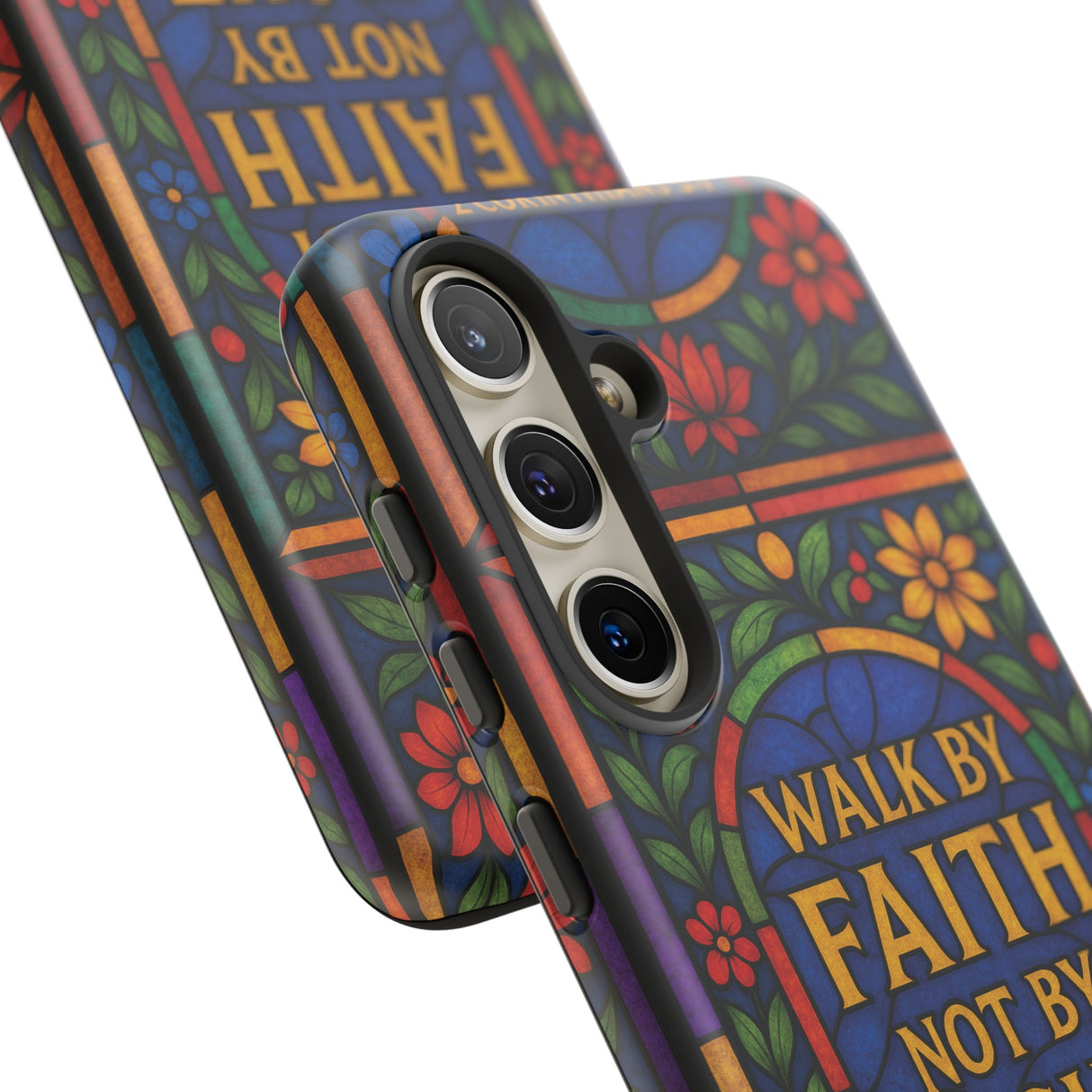 Walk by Faith Stain Glass Illusion Everywhere Christian Tough Phone Case with Bible Verse or Affirmation  Protective, Inspirational Gift for Christians
