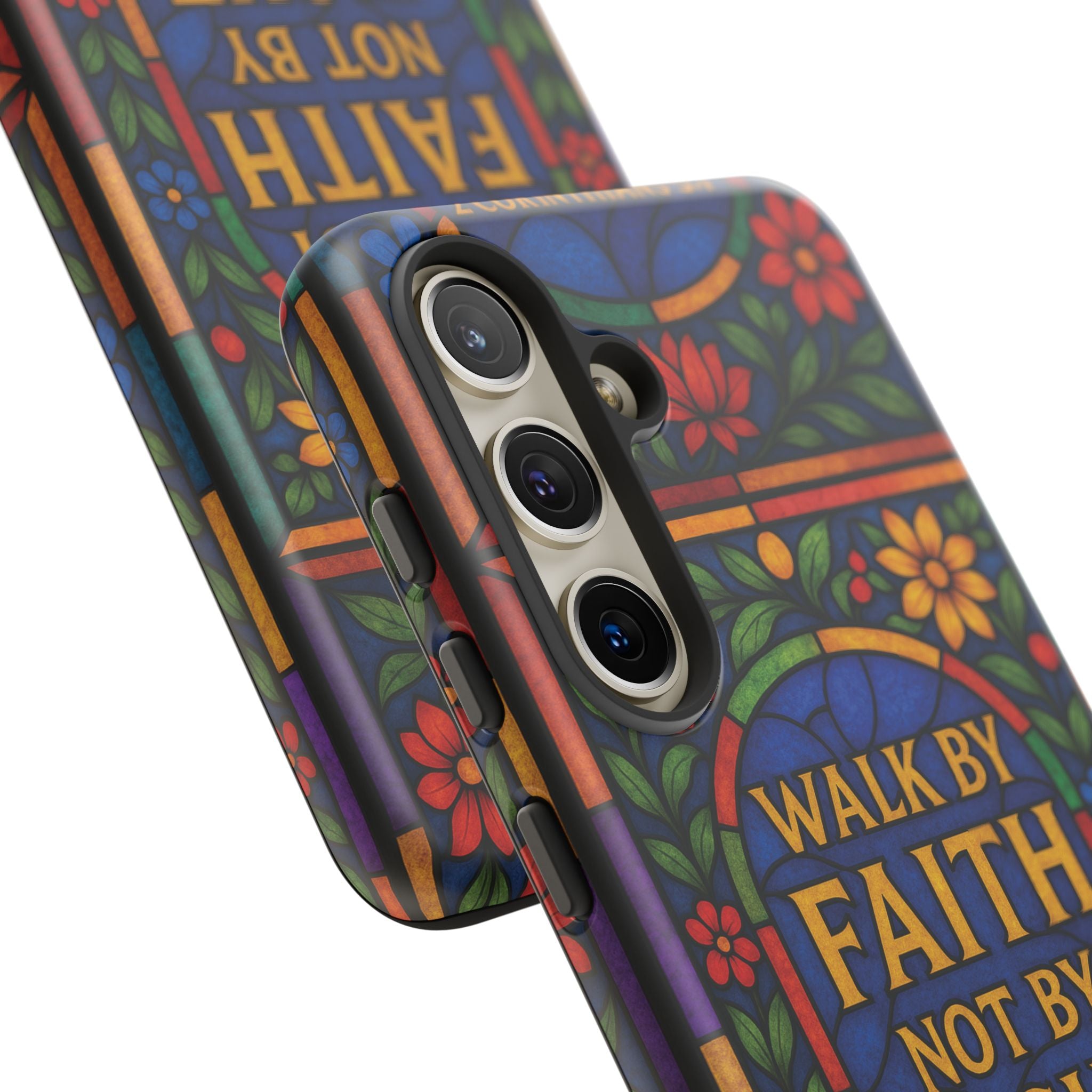 Walk by Faith Stain Glass Illusion Everywhere Christian Tough Phone Case with Bible Verse or Affirmation  Protective, Inspirational Gift for Christians