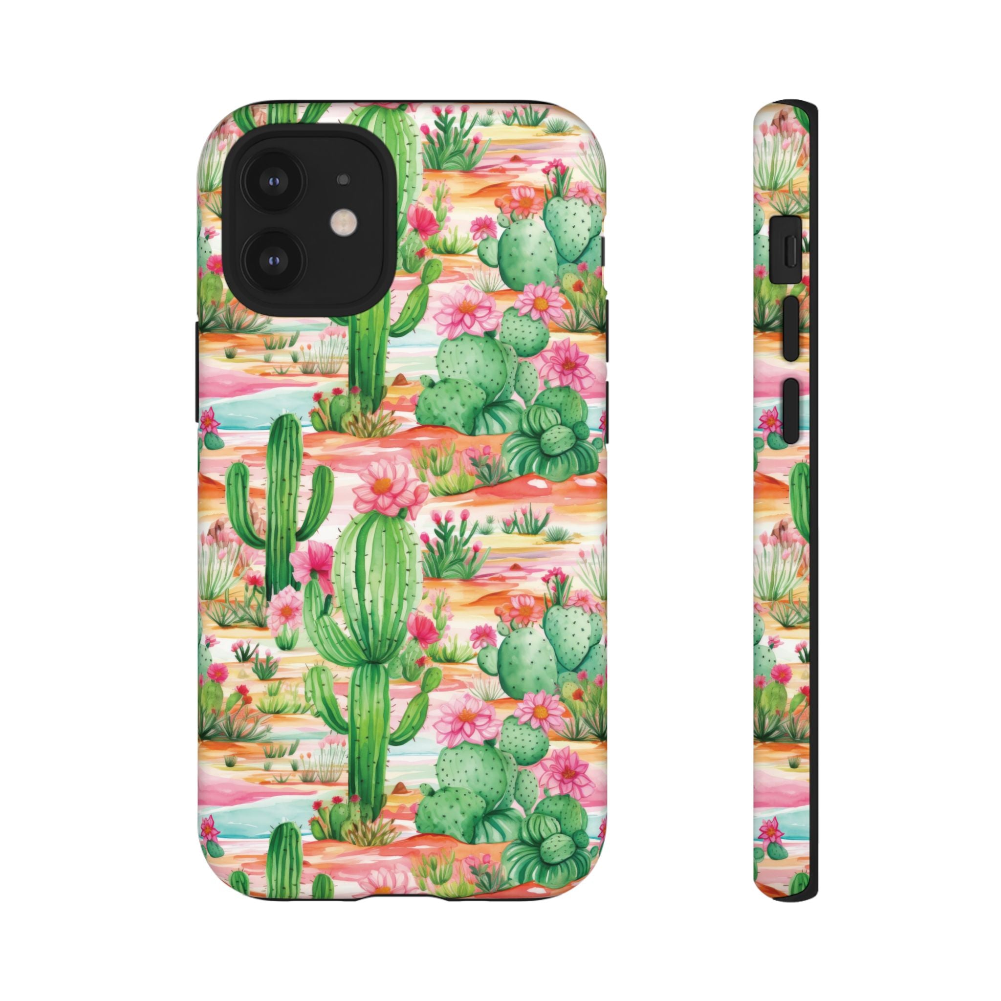 Pink and Mint Green Cactus Phone Case - Tough, Stylish Cover with Cactus Flowers | Durable Protection for iPhone & Android | Fresh Nature-Inspired Design!