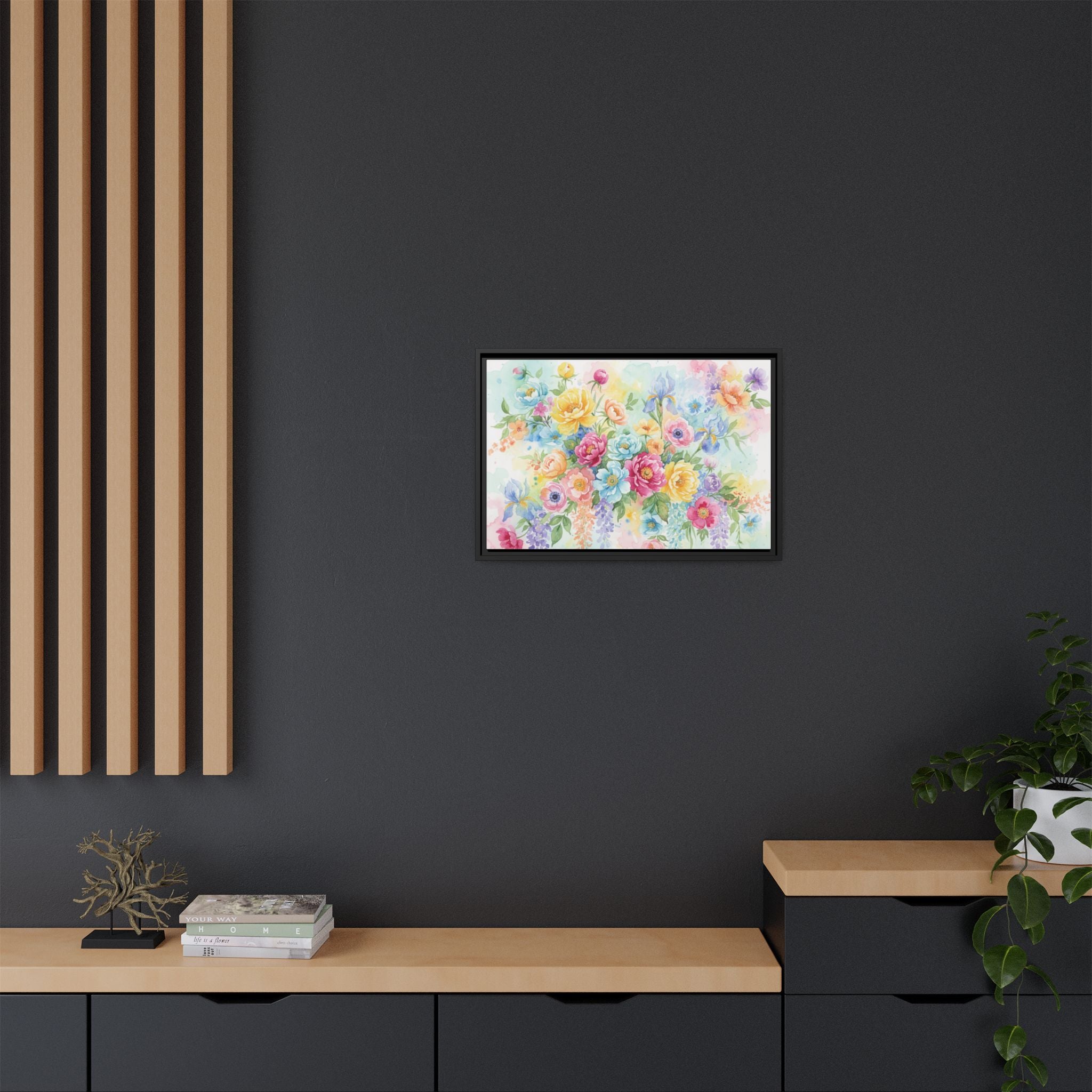 Toile Bouquet Floral Aquarelle, Art Mural Mat Encadré | Art Mural Multicolore