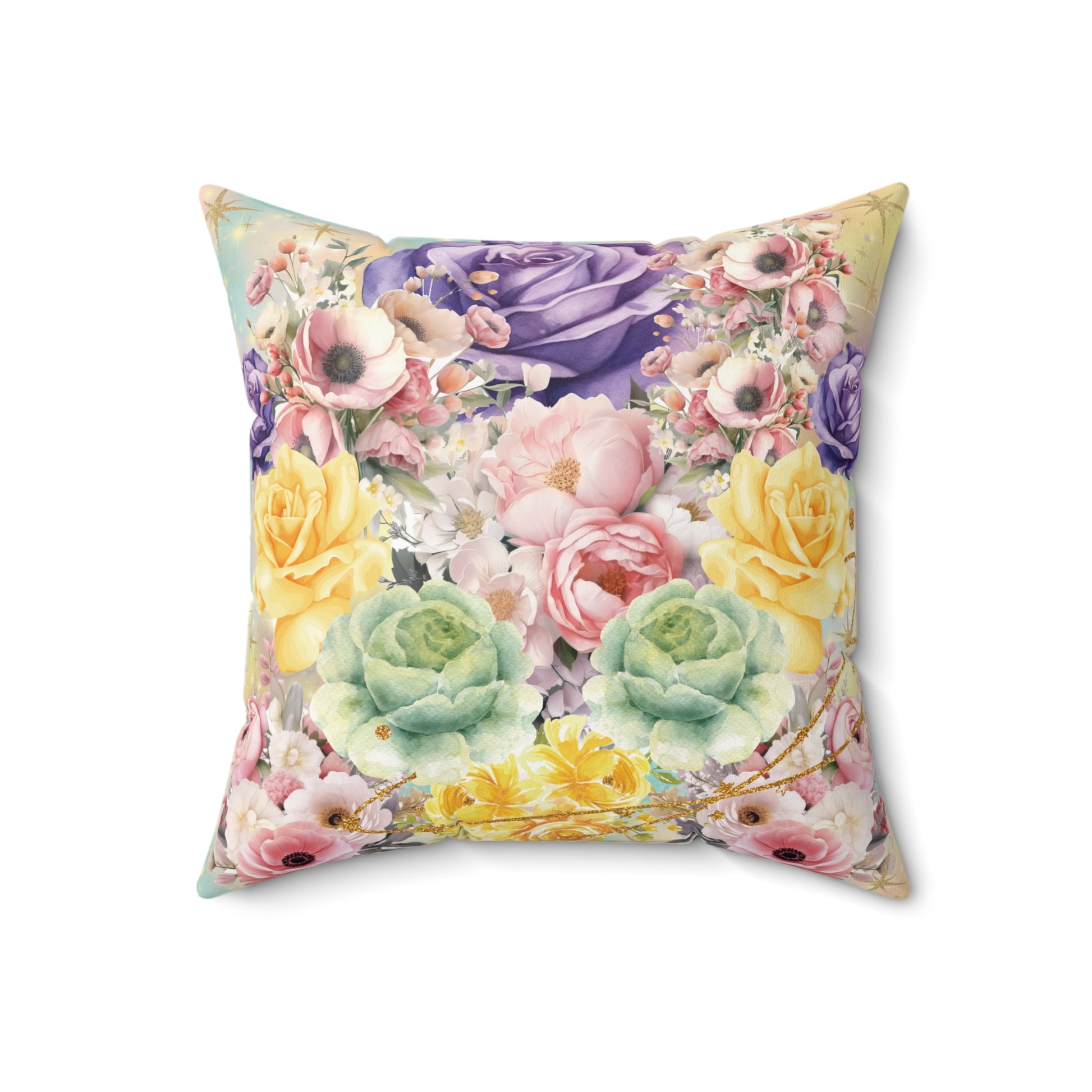 Pastel Luxury Floral Square Pillow – Colorful Botanical Print for Home Decor, Add Cozy Elegance to Your Living Room, Bedroom, or Reading Nook
