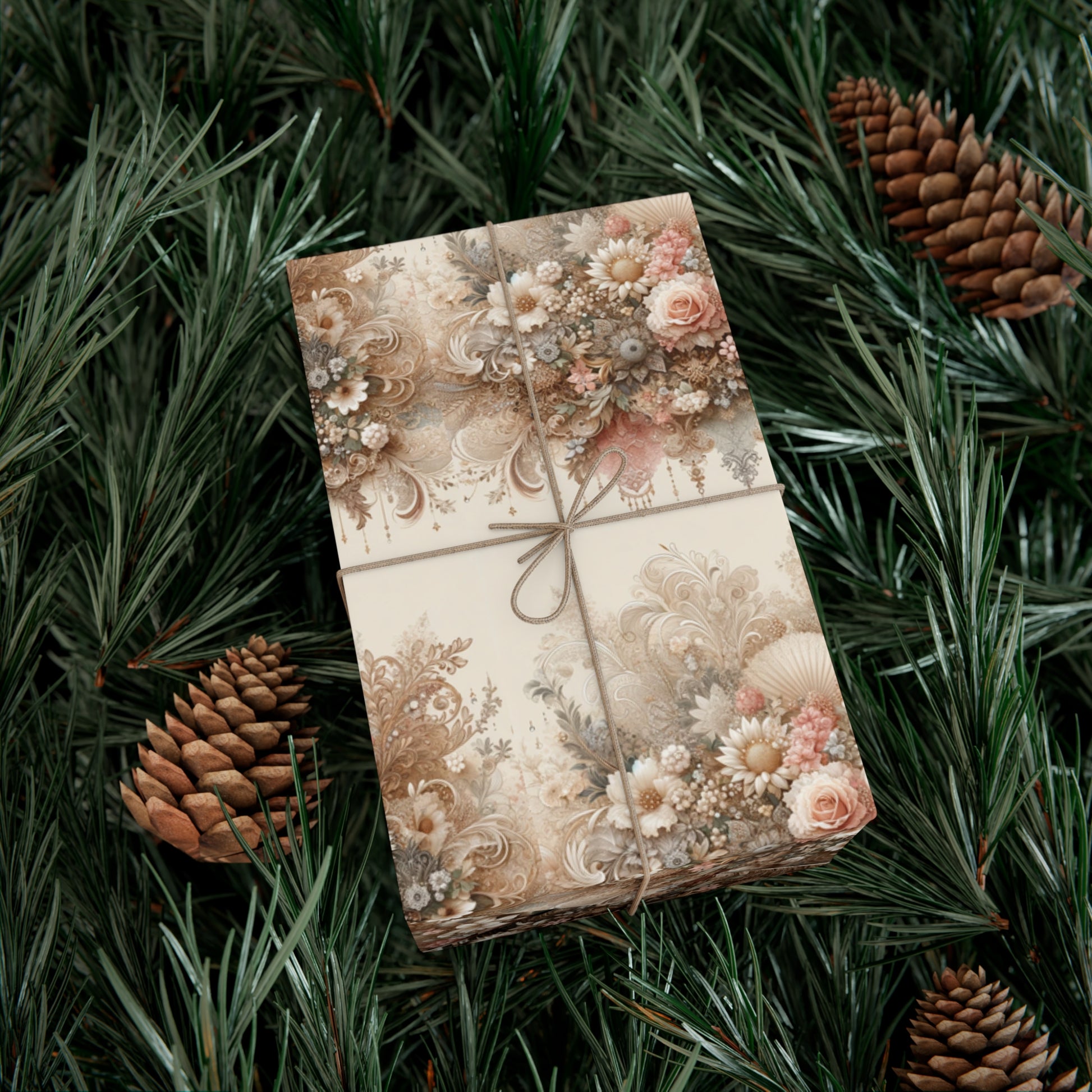 Elegant Vintage Lace Floral Symphony Timeless Wrapping Paper Perfect for Weddings, Bridal & Baby Showers Eco-Friendly, All Occasion.