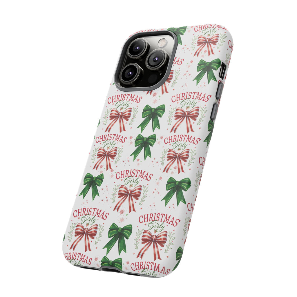 Girly Christmas Coquette Bows Pastel Phone Case for iPhone 17 16 15 23 Samsung, and Pixel | Stylish Protective Cover Gift for Her Perfect for Floral Lover