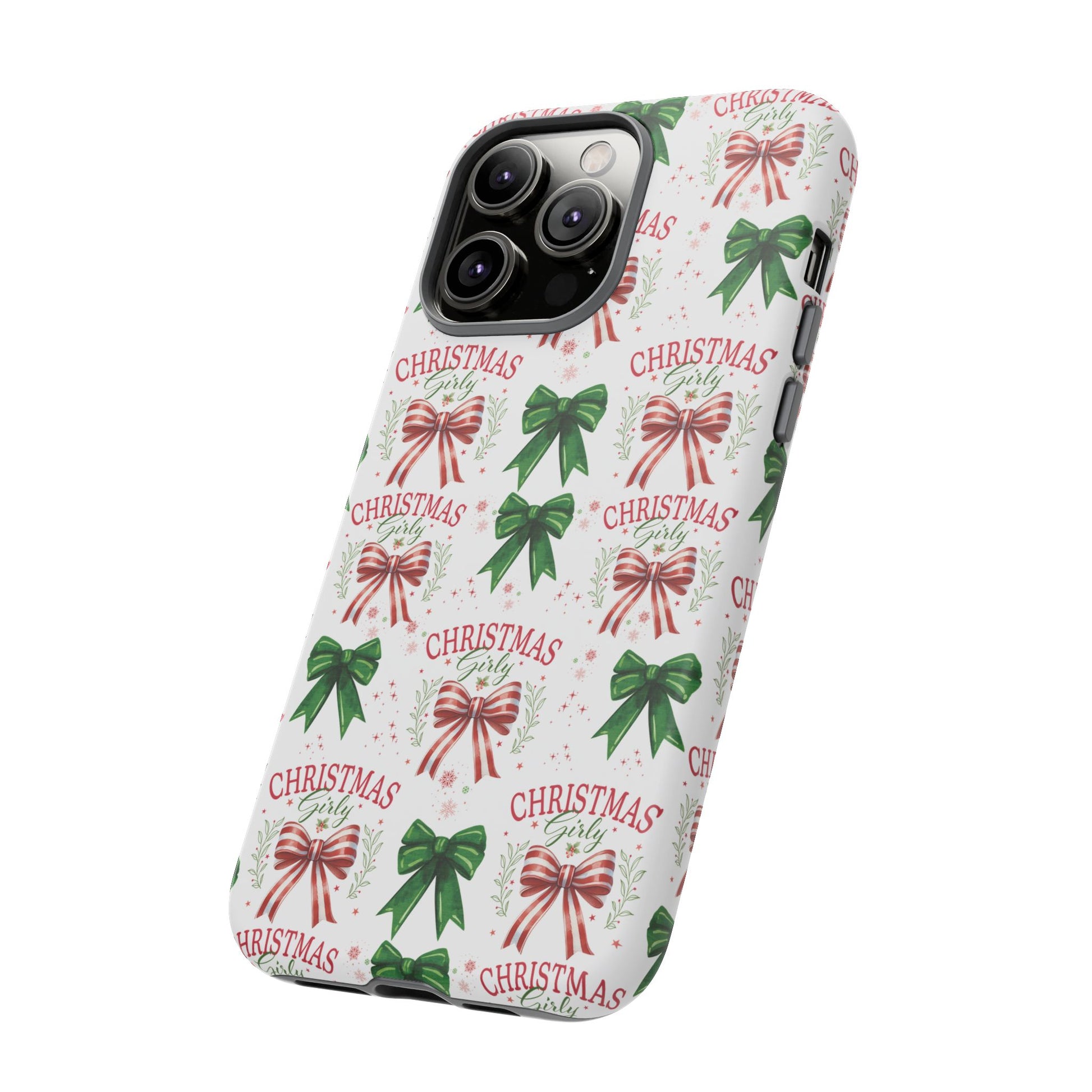 Girly Christmas Coquette Bows Pastel Phone Case for iPhone 17 16 15 23 Samsung, and Pixel | Stylish Protective Cover Gift for Her Perfect for Floral Lover