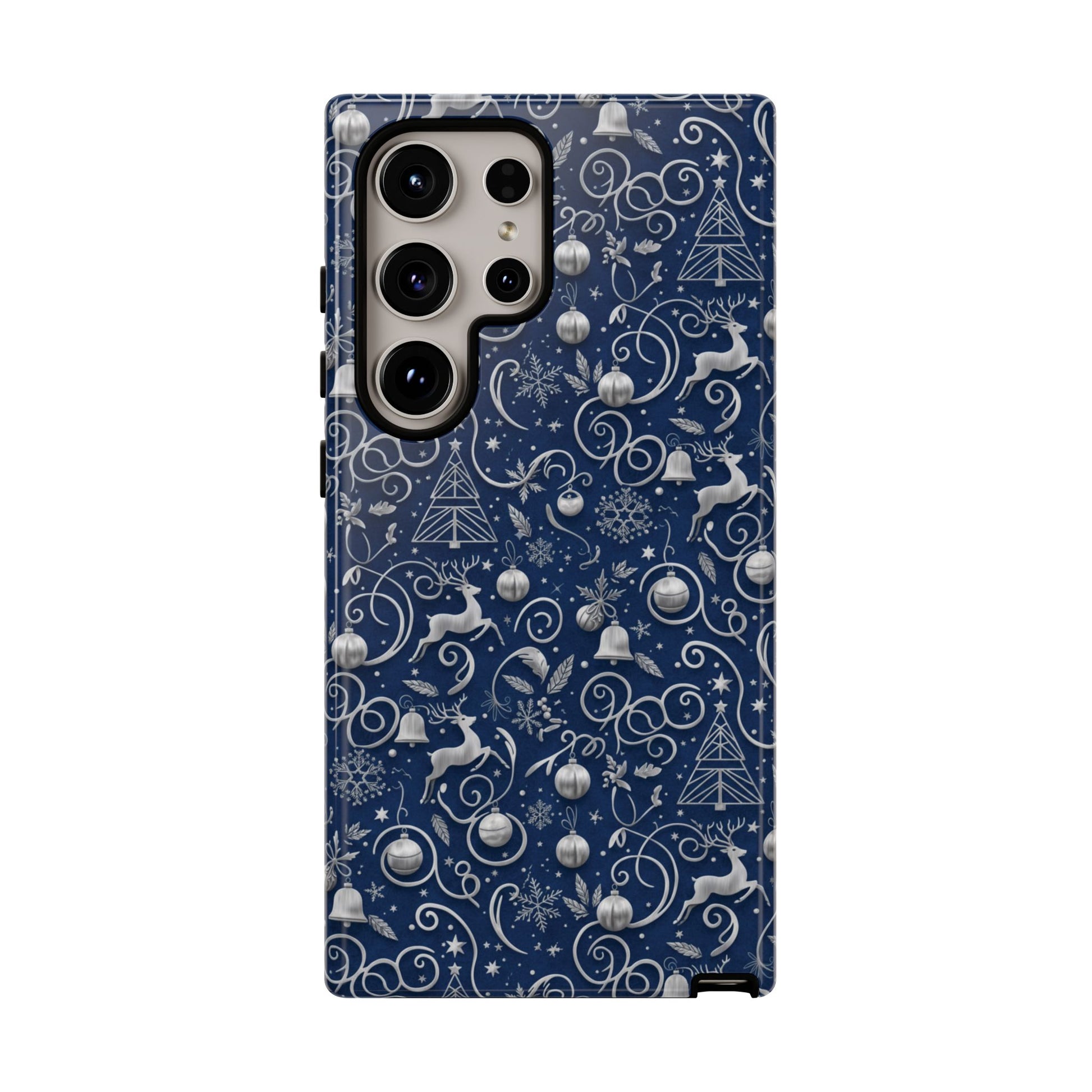 Blue & Silver Christmas Phone Case – Holiday Sparkle Design for iPhone 17, All iPhones & Galaxy | MRSBYVALLE Gift for Her