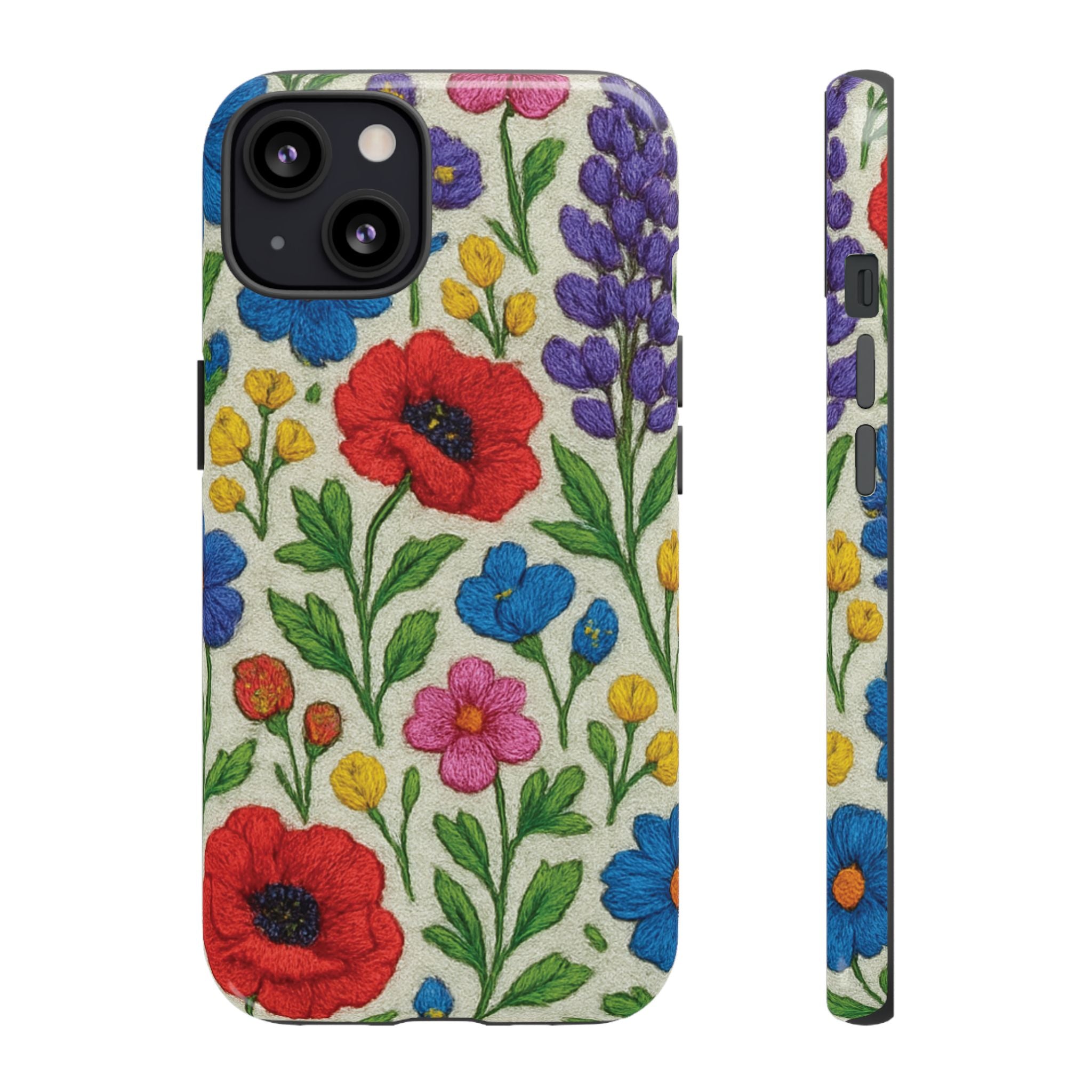 Bright 3D Illusion Wildflower Phone Case Cute Floral Design in Red, Pink, Blue – Aesthetic Protective Case for iPhone and  Android