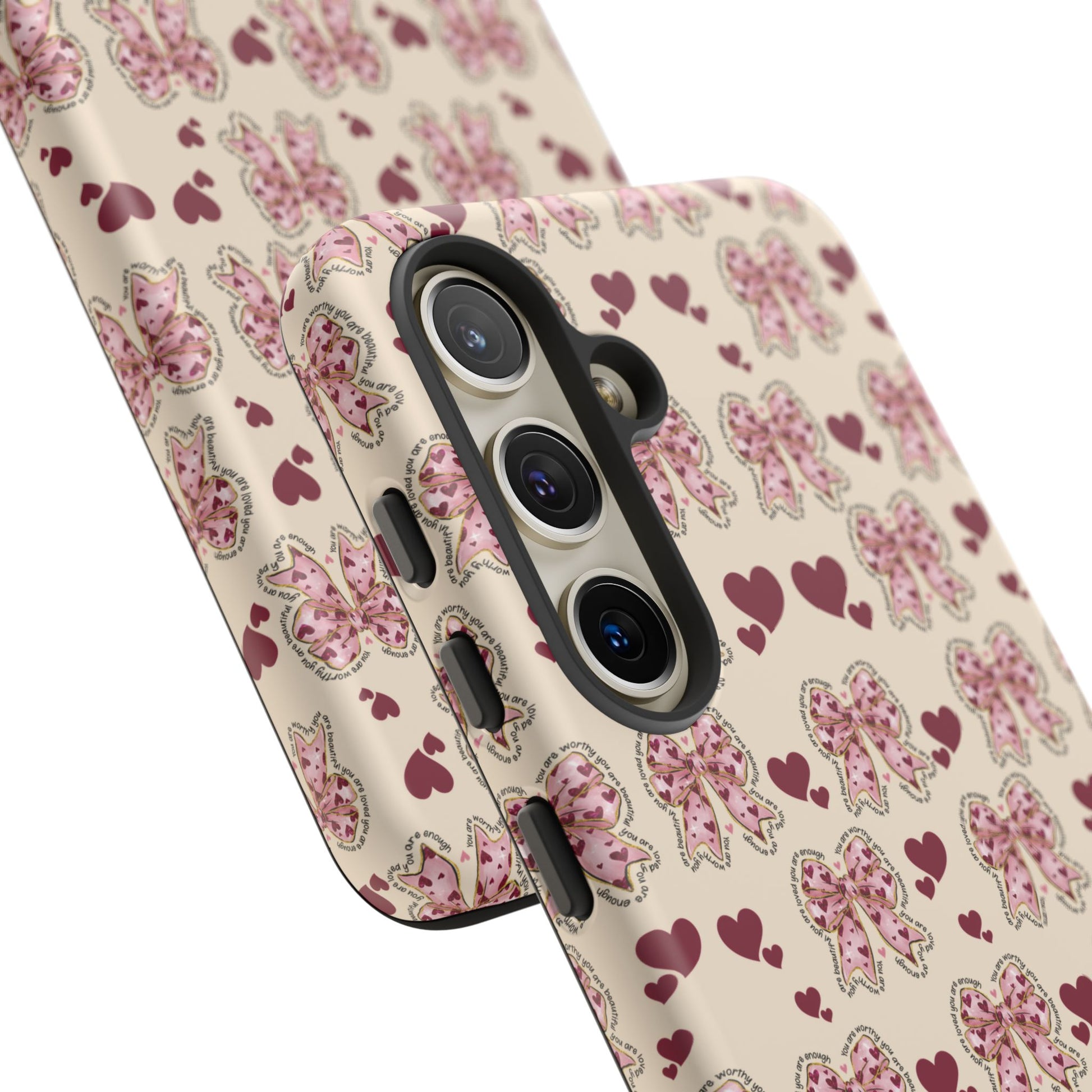 Charming Hearts & Pink Bows Phone Case Stylish & Durable Protection for Your Device | Scratch-Resistant, Slim Fit, and Lightweight Design for Everyday Use for iPhone & Android | Fresh Nature-Inspired Design!
