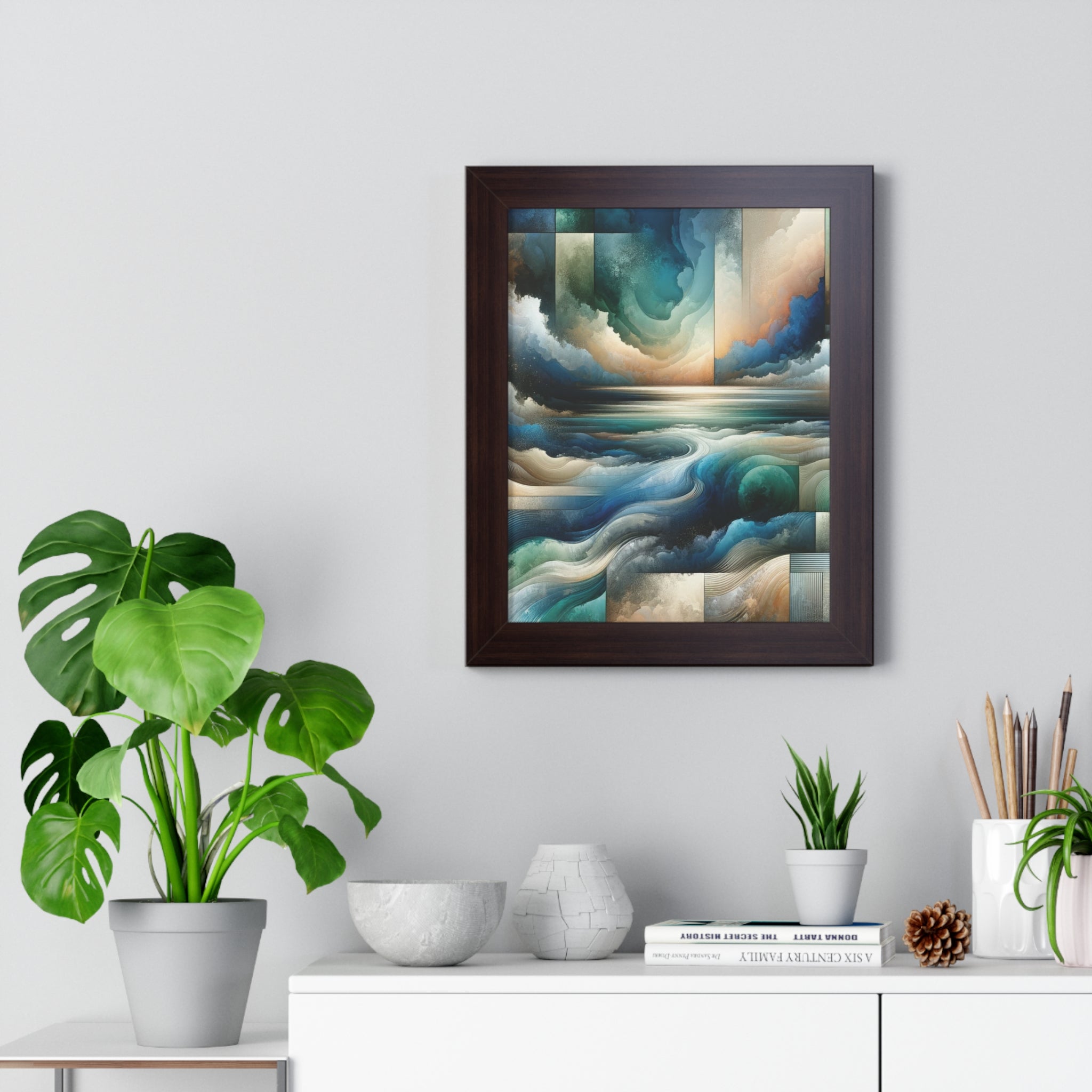 Contemporary Elegance Abstract Modern Art Framed Canvas Print Wall Classic Encased in Black, White, or Walnut Frames with Durable Acrylic Protection Ready to Hang Timelessly Crafted..