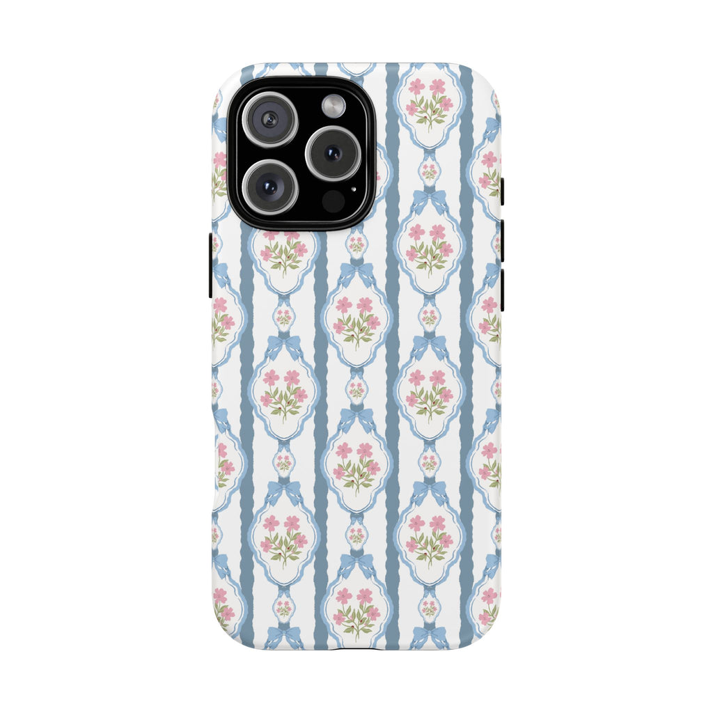 Coque de téléphone Vintage Nœud Bleu et Rose — Motif floral romantique « Tough Cases »