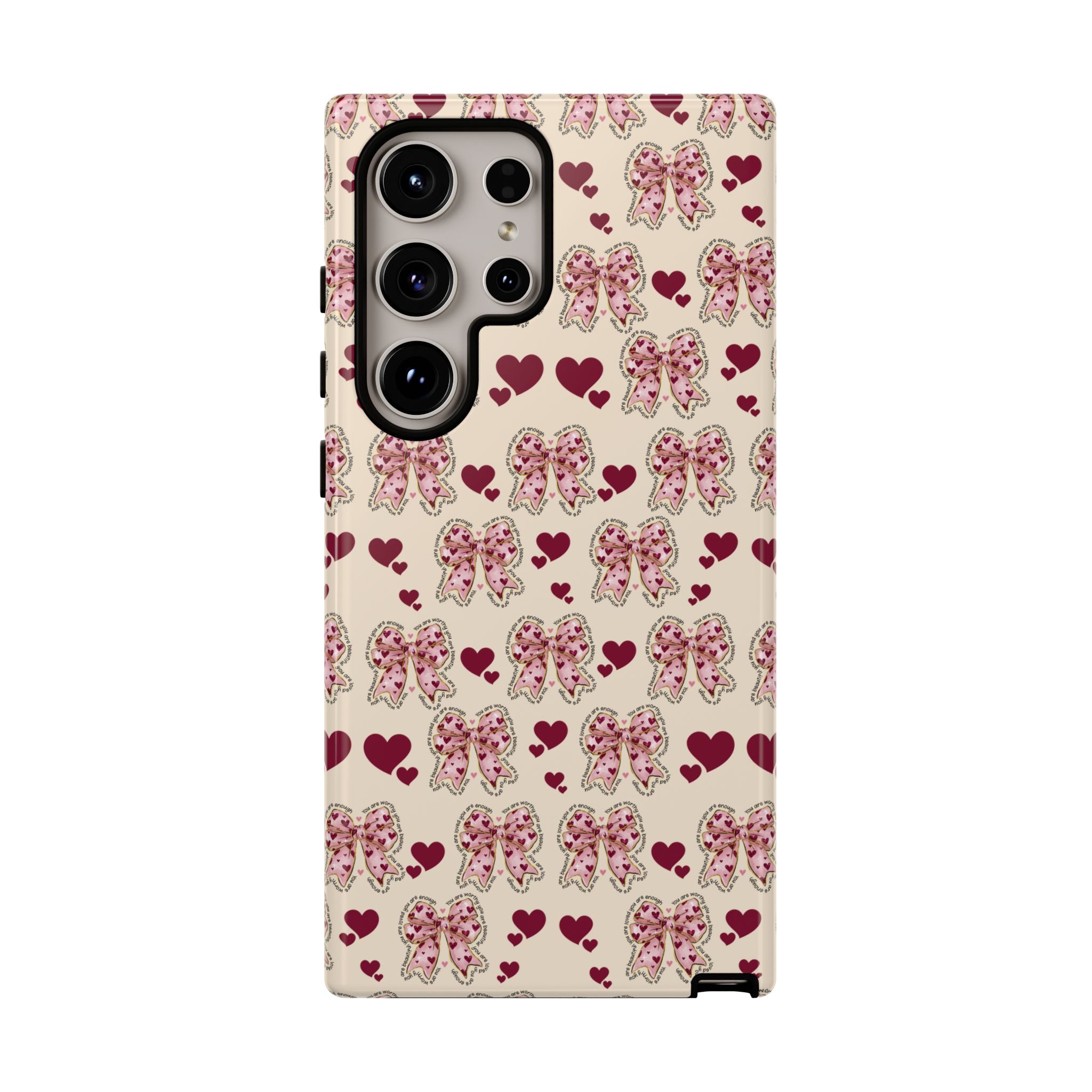 Charming Hearts & Pink Bows Phone Case Stylish & Durable Protection for Your Device | Scratch-Resistant, Slim Fit, and Lightweight Design for Everyday Use for iPhone & Android | Fresh Nature-Inspired Design!