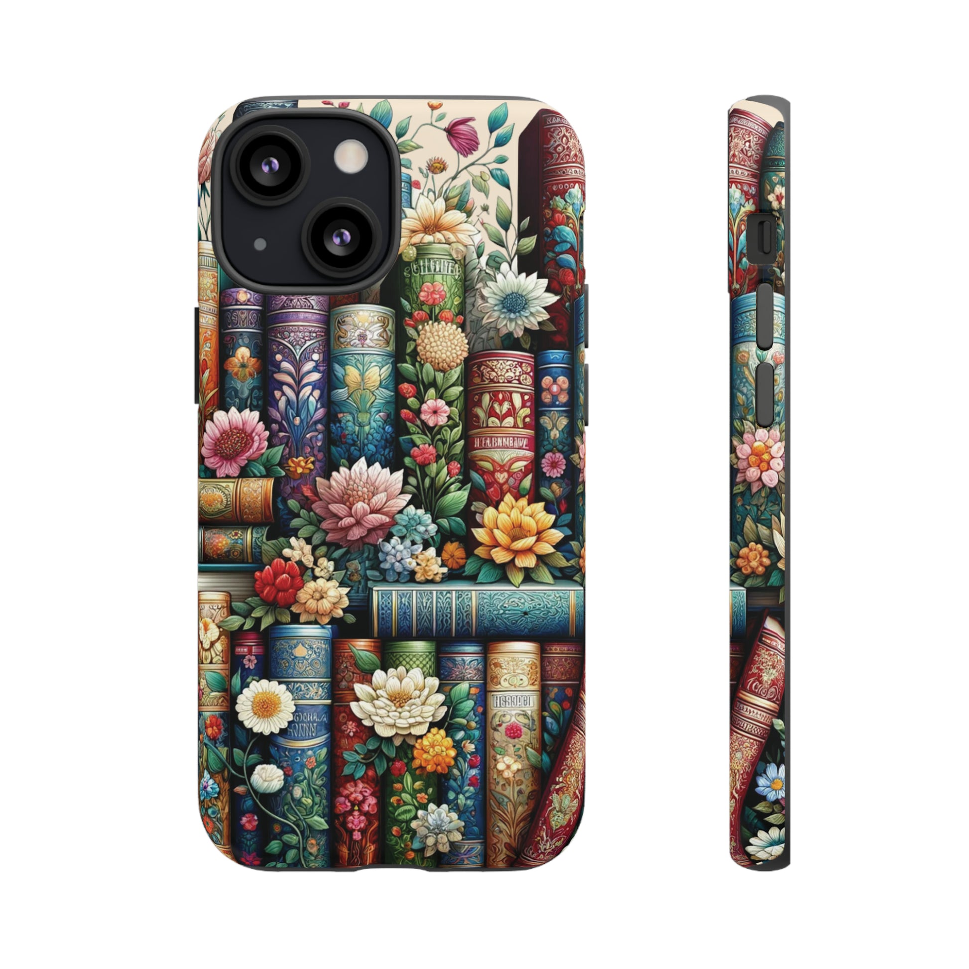Books and Floral Boho Luxury Phone Tough Case Floral Elegant Durable Stylish for Modern Devices iPhone 15, Samsung iPhone Samsung Accessory Gift for Her.