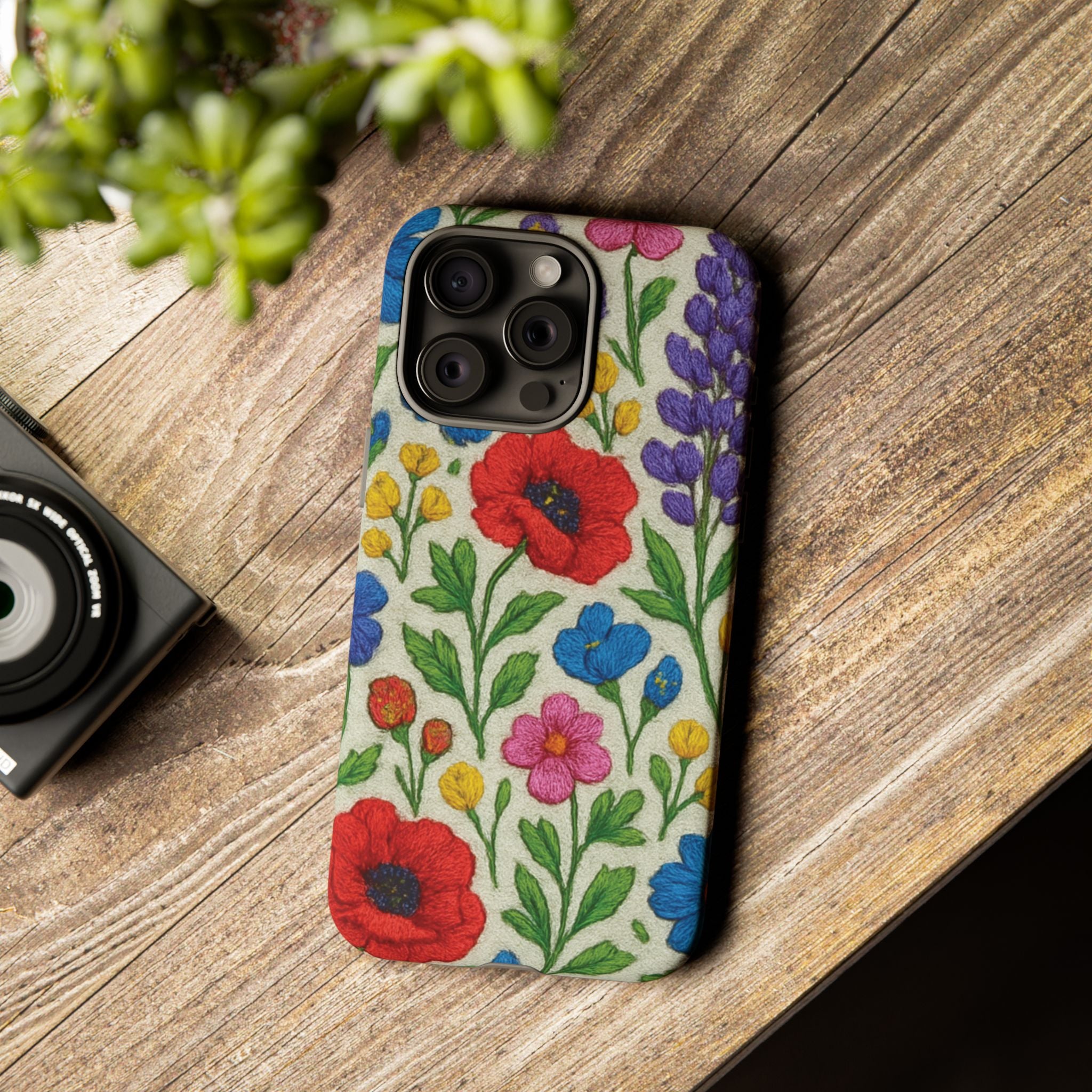 Bright 3D Illusion Wildflower Phone Case Cute Floral Design in Red, Pink, Blue – Aesthetic Protective Case for iPhone and  Android