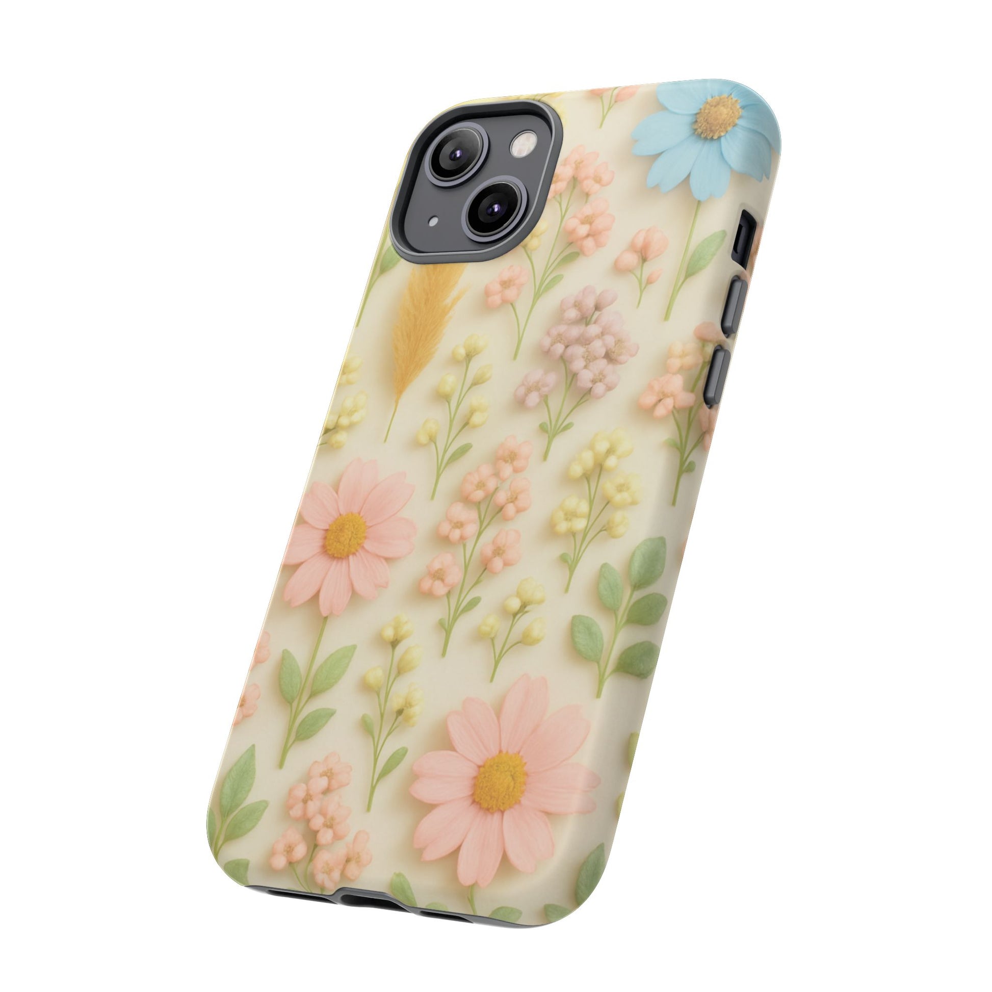 Pastel Dried Flowers Illusion Phone Case 3D Realistic Pressed Floral Design, Bright Botanical Aesthetic, Soft Nature-Inspired CoveriPhone & Galaxy