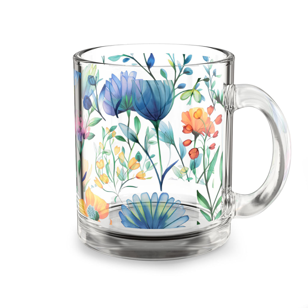 Mug en Verre Fleurs Sauvages Aquarelle | Tasse à Café Florale 300 ml Cadeau pour Anniversaire, Maman
