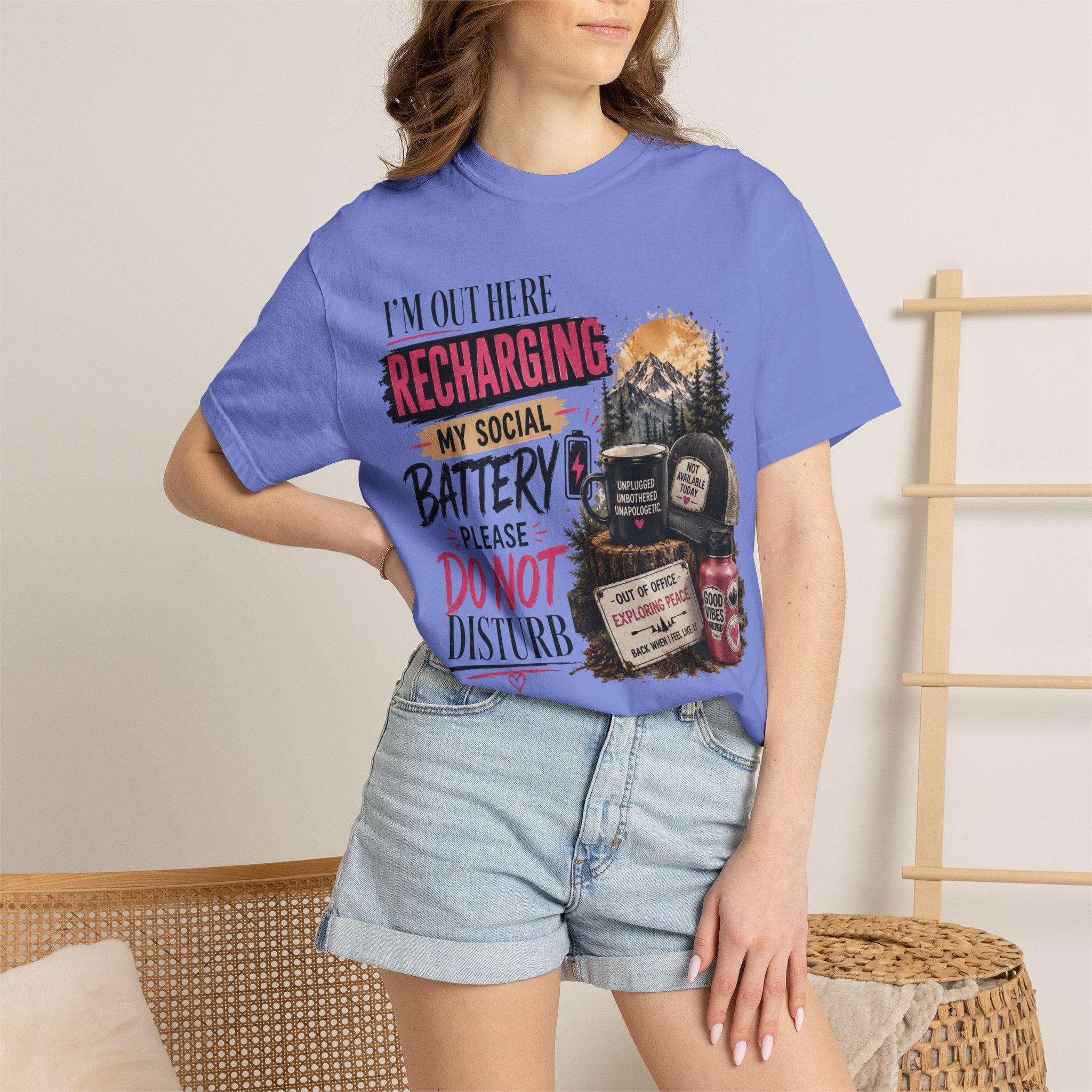 Recharging My Social Battery T-Shirt — Do Not Disturb Camping Graphic Tee