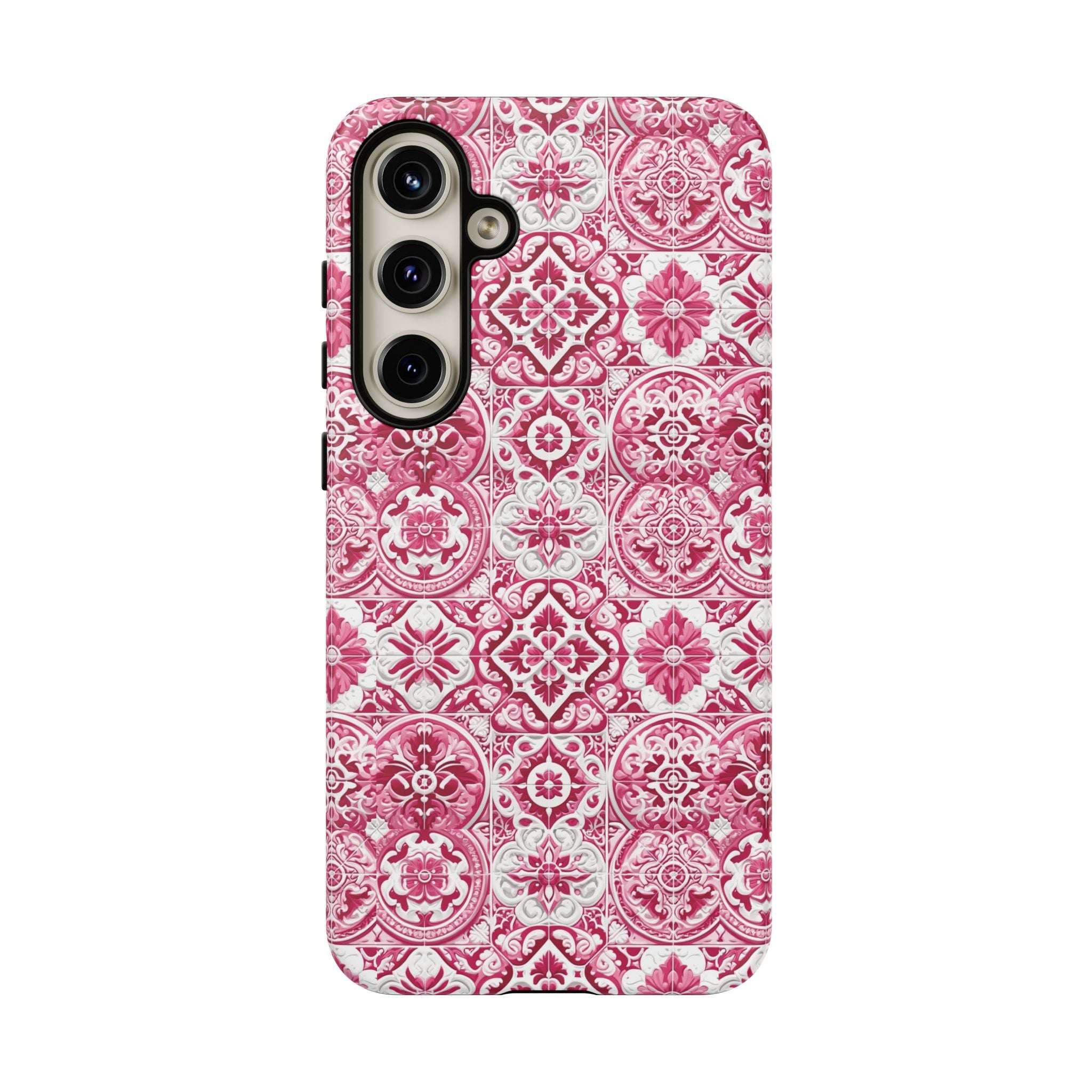 Pink and White Mediterranean Tile Design Phone Case - Stylish, Protective Cover for All Models Gift for Mom Accessory Gift for Her