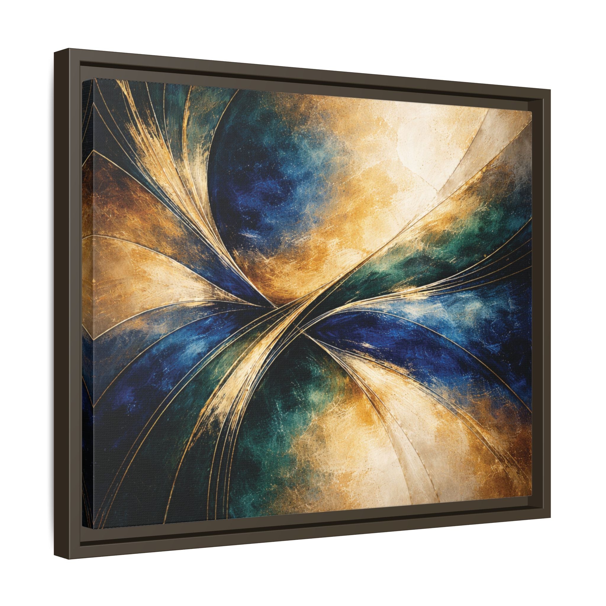 Gilded Convergence  Luxe NeoDeco Blue & Gold Abstract Wall Art Framed