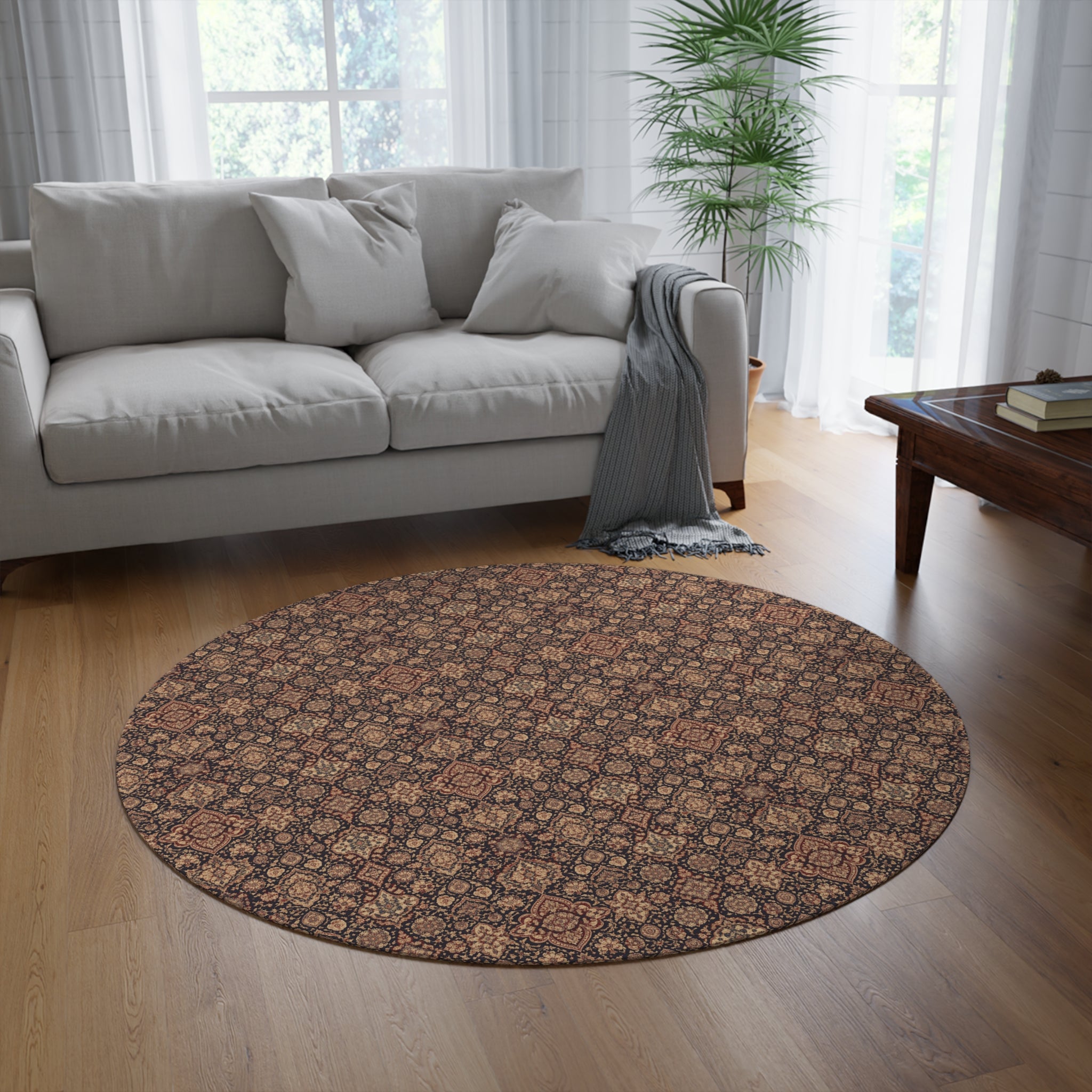 Vintage Turkish Round Rug 60x60 | Boho Area Rug