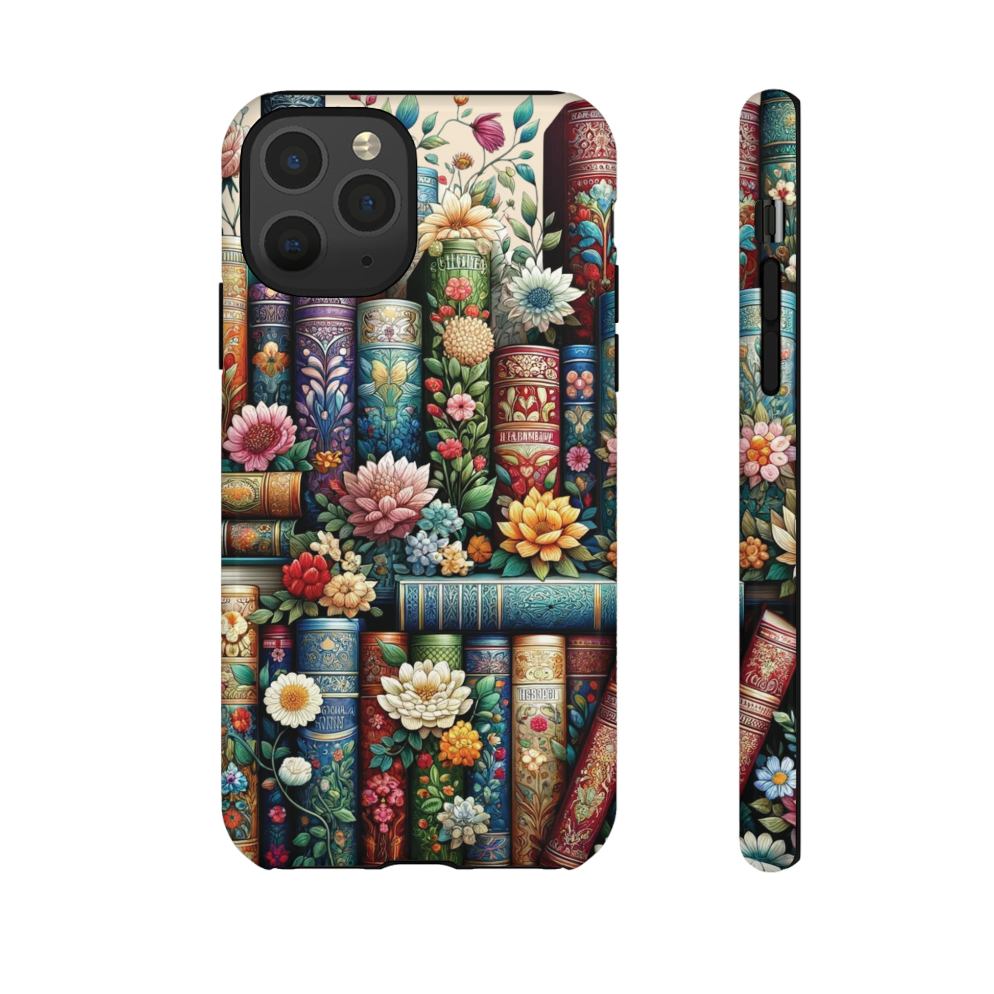 Books and Floral Boho Luxury Phone Tough Case Floral Elegant Durable Stylish for Modern Devices iPhone 15, Samsung iPhone Samsung Accessory Gift for Her.