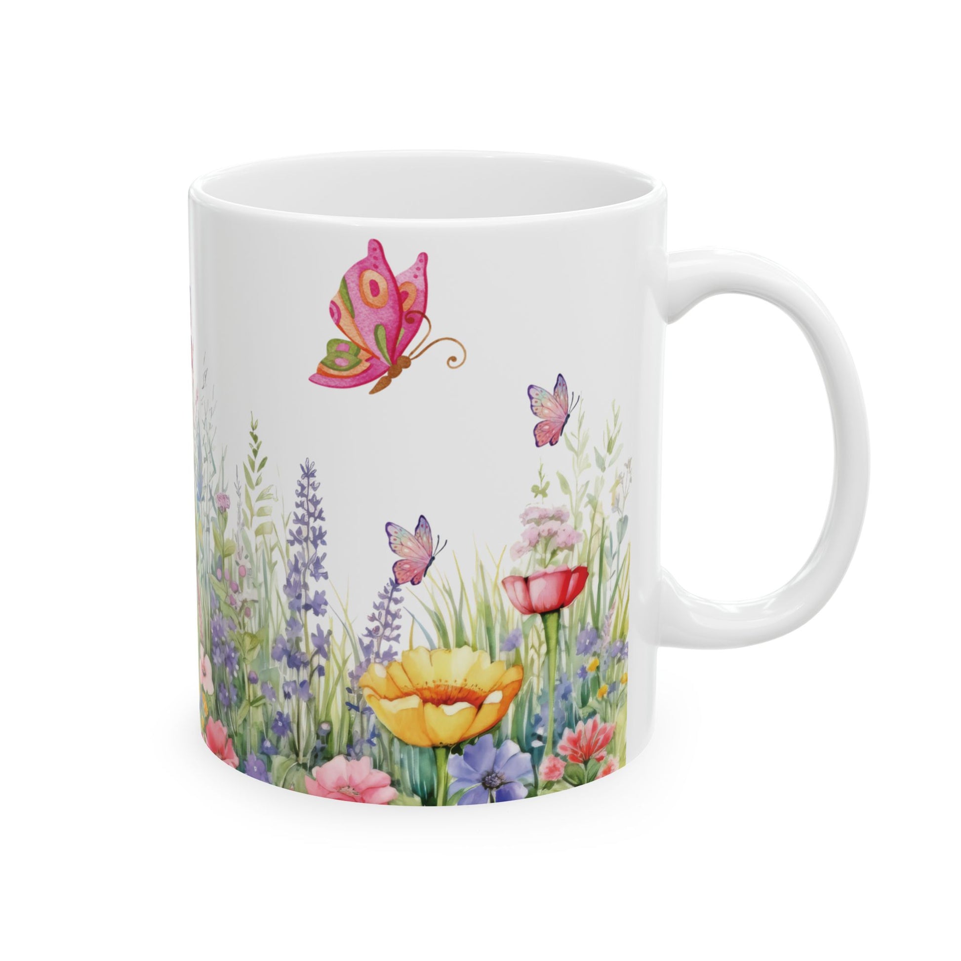 Wildflowers & Butterflies Mug - 11oz & 15oz | Floral Coffee Cup for Tea, Hot Chocolate | Nature-Inspired Gift for Butterfly & Flower Lovers