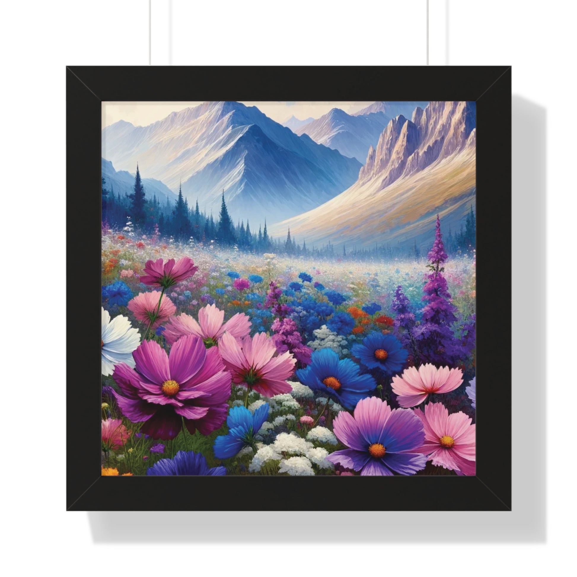Wall Art Beautiful Wildflowers and Mountains Wildflower Art Watercolor Floral Framed Canvas Print Wall Art  Classic Encased in Black, White, or Walnut Frames with Durable Acrylic Protection Ready to Hang  Timelessly Crafted..