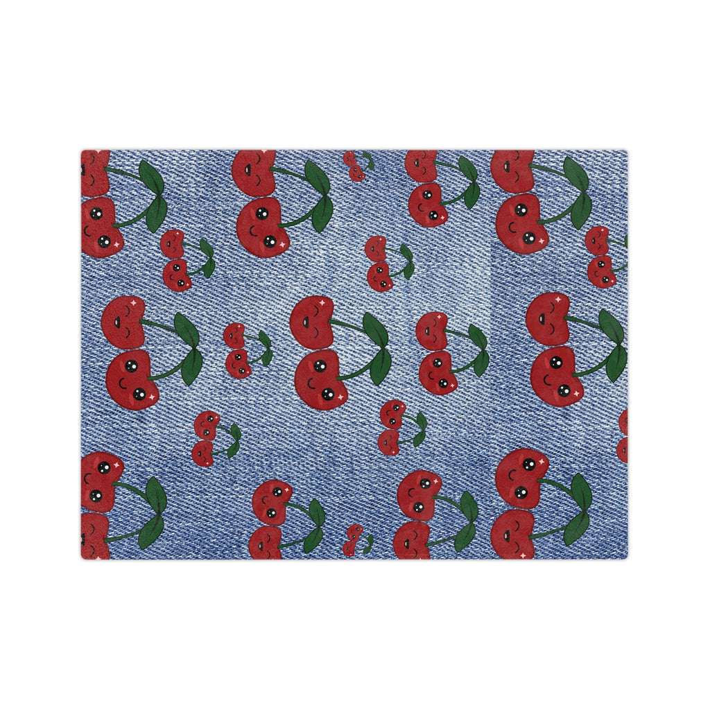 Luxurious Minky Blanket with Faux Denim Cherry Design Cozy Comfort Throw Ultra-Soft Microfiber Comfort Blanket, Perfect for Snuggling Decor, Cozy All-Season Warmth, Blanket Luxurious Comfort Housewarming Gift Throw.