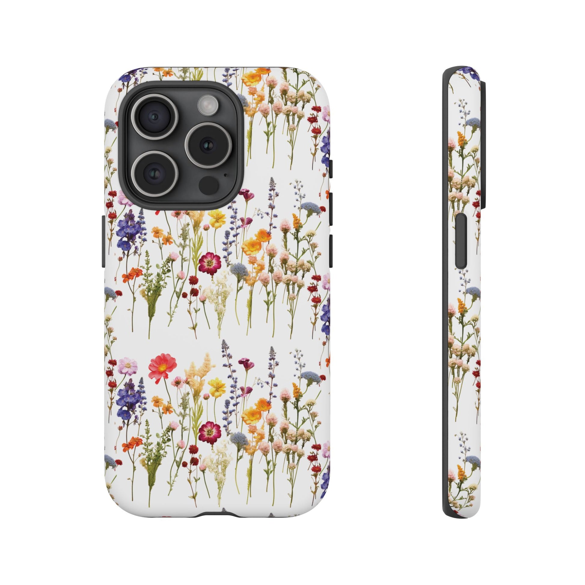 White Best Phone Case Press Flowers Floral 3D Illusion Luxury Tough Case Floral Elegant Durable Stylish for Modern Devices iPhone 17, 16, 15, Samsung iPhone Samsung Accessory Gift for Her