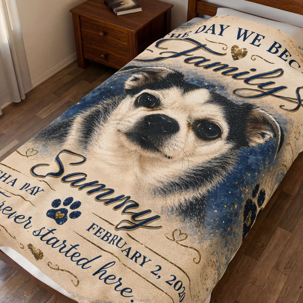 The Day We Became Family Pet Portrait Blanket | Custom Name & Date Velveteen