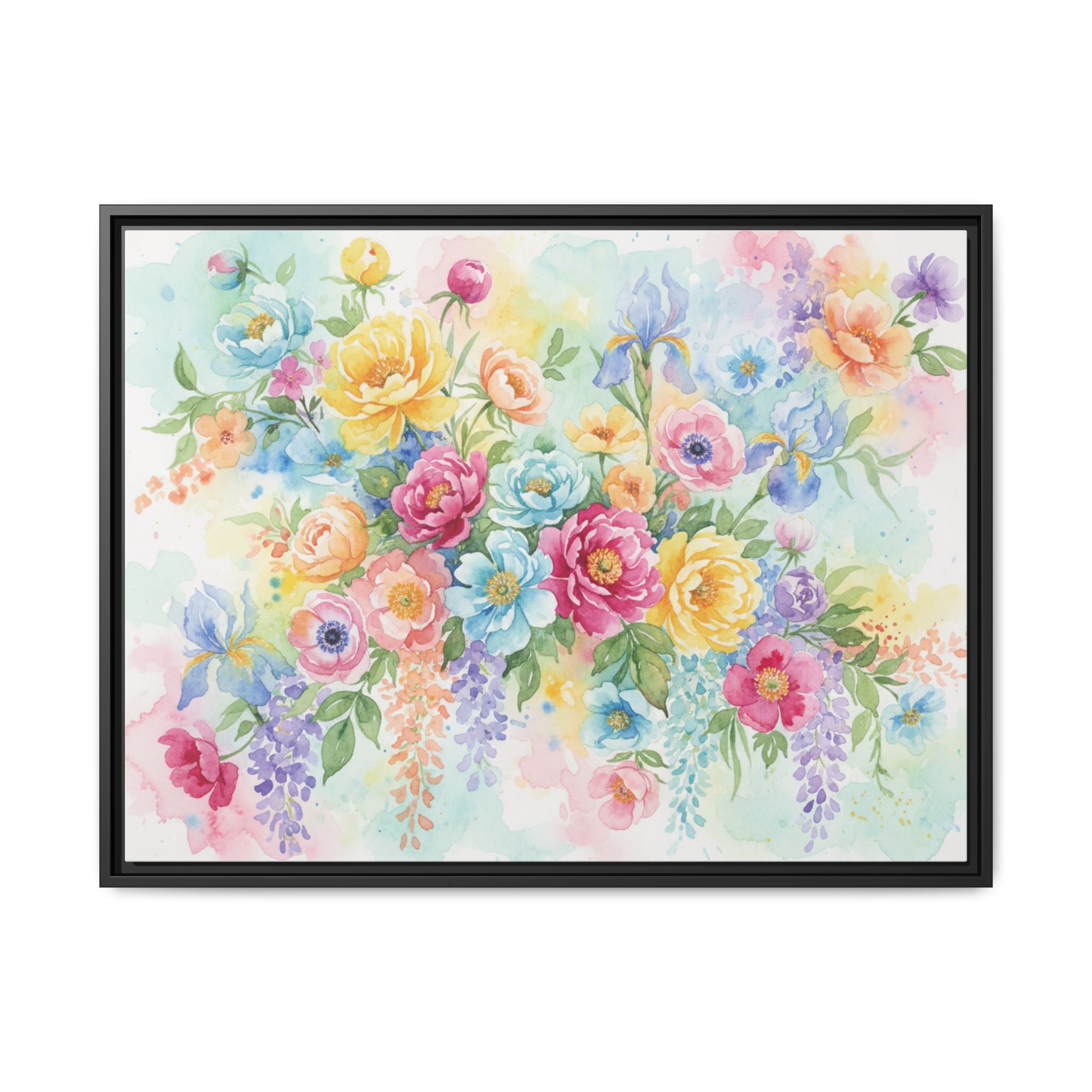 Watercolor Floral Bouquet Canvas, Framed Matte Wall Art | Multi-Color Wall Art