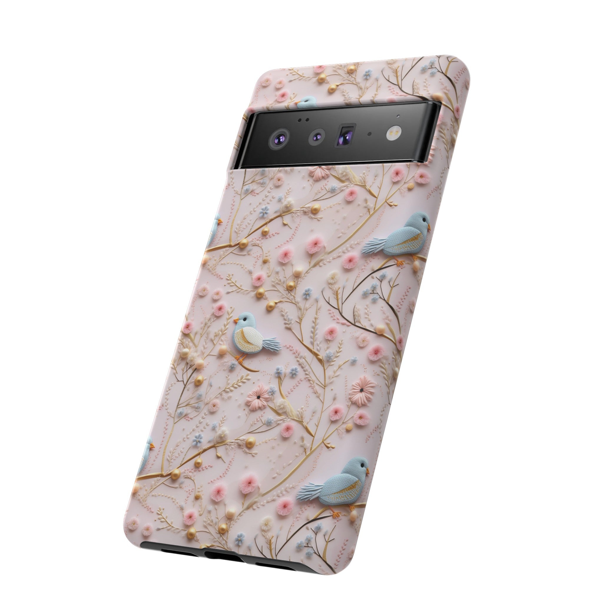 3D Birds Elegant Faux Flowers Phone Case Stylish & Durable for iPhone Samsung Gift iPhone 15, 14, 13 Samsung Pixel Gift for Mom Accessory Gift for Her