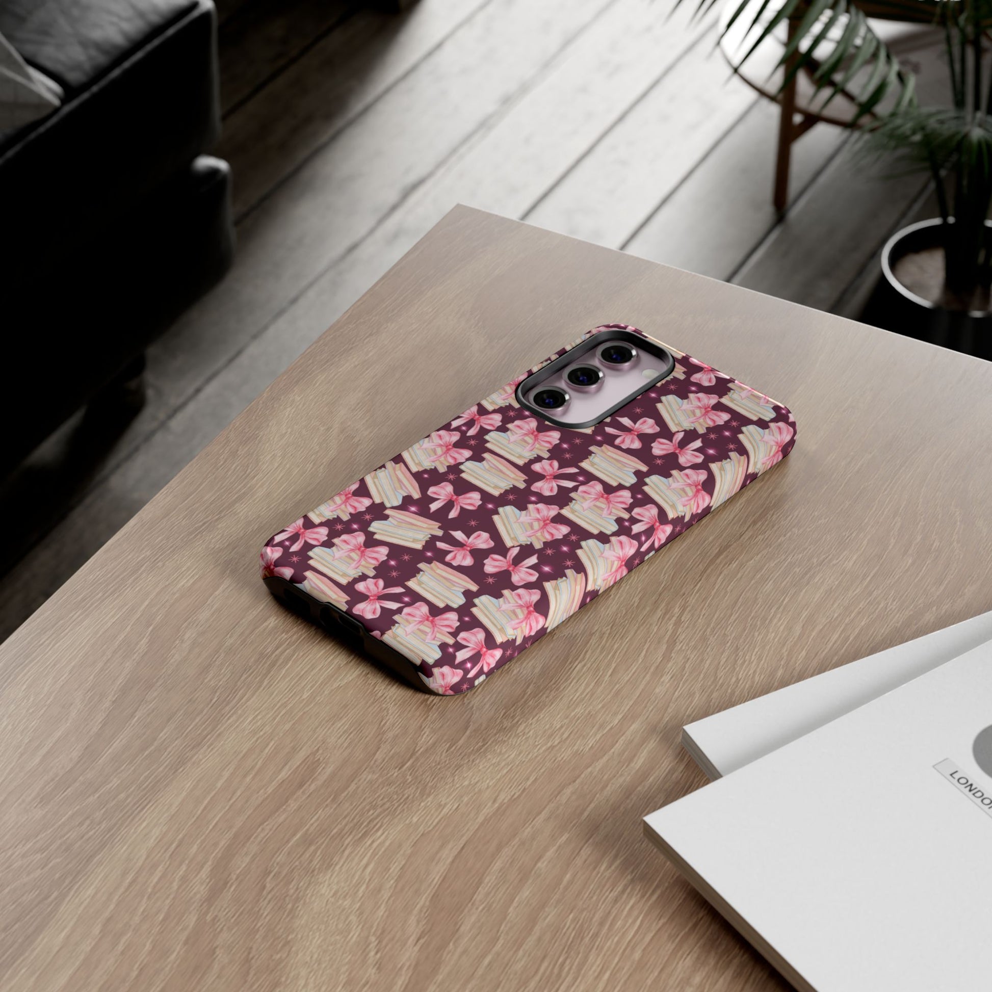 Coquette Pink Bows & Books Phone Case for iPhone 16 15 14 13 12  21 23 Samsung, and Pixel | Stylish Protective Cover Gift for Her Perfect for Floral Lover