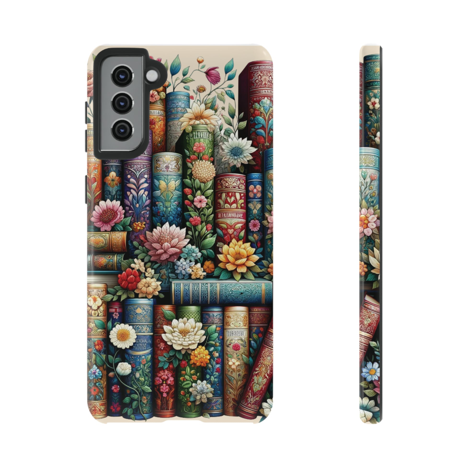 Books and Floral Boho Luxury Phone Tough Case Floral Elegant Durable Stylish for Modern Devices iPhone 15, Samsung iPhone Samsung Accessory Gift for Her.