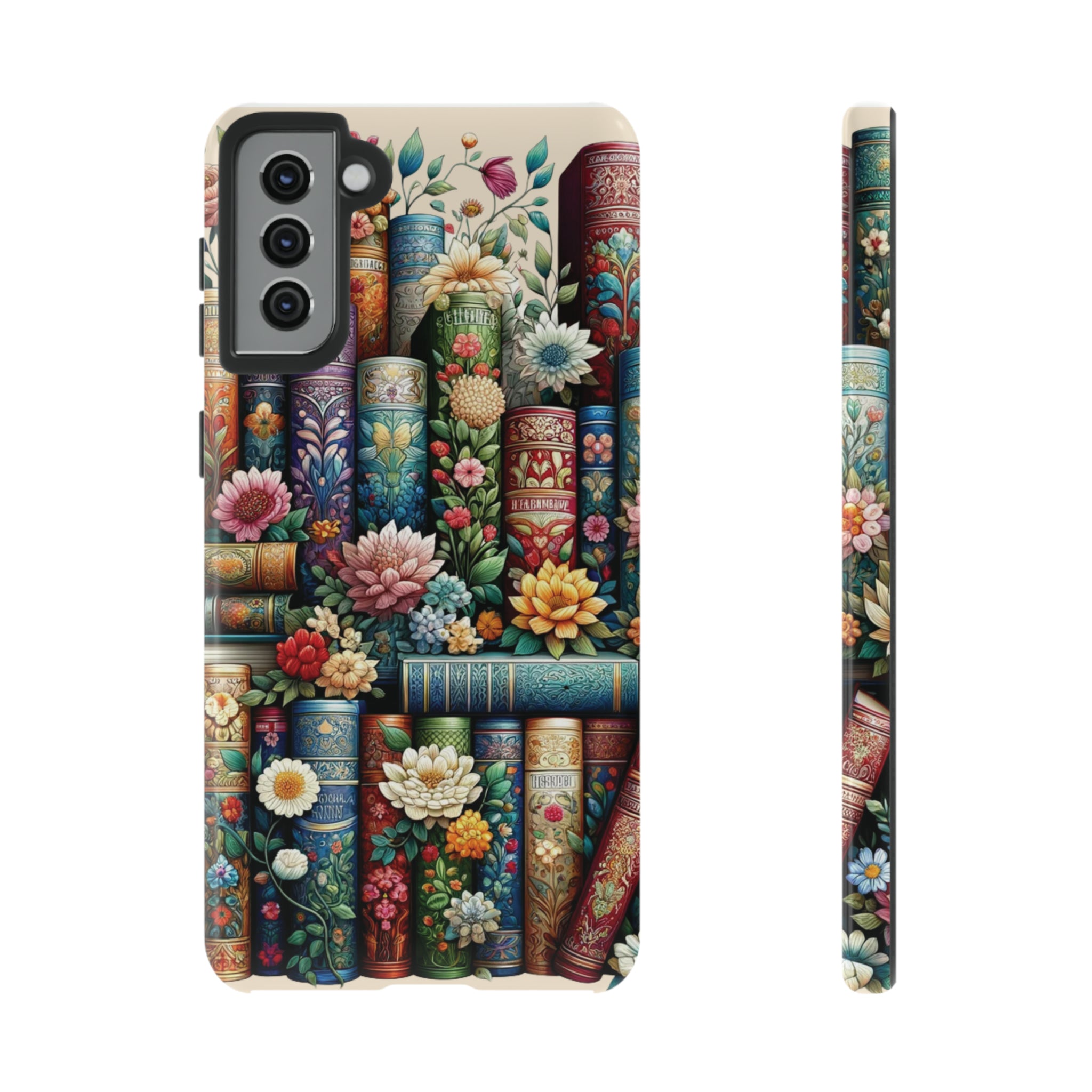 Books and Floral Boho Luxury Phone Tough Case Floral Elegant Durable Stylish for Modern Devices iPhone 15, Samsung iPhone Samsung Accessory Gift for Her.