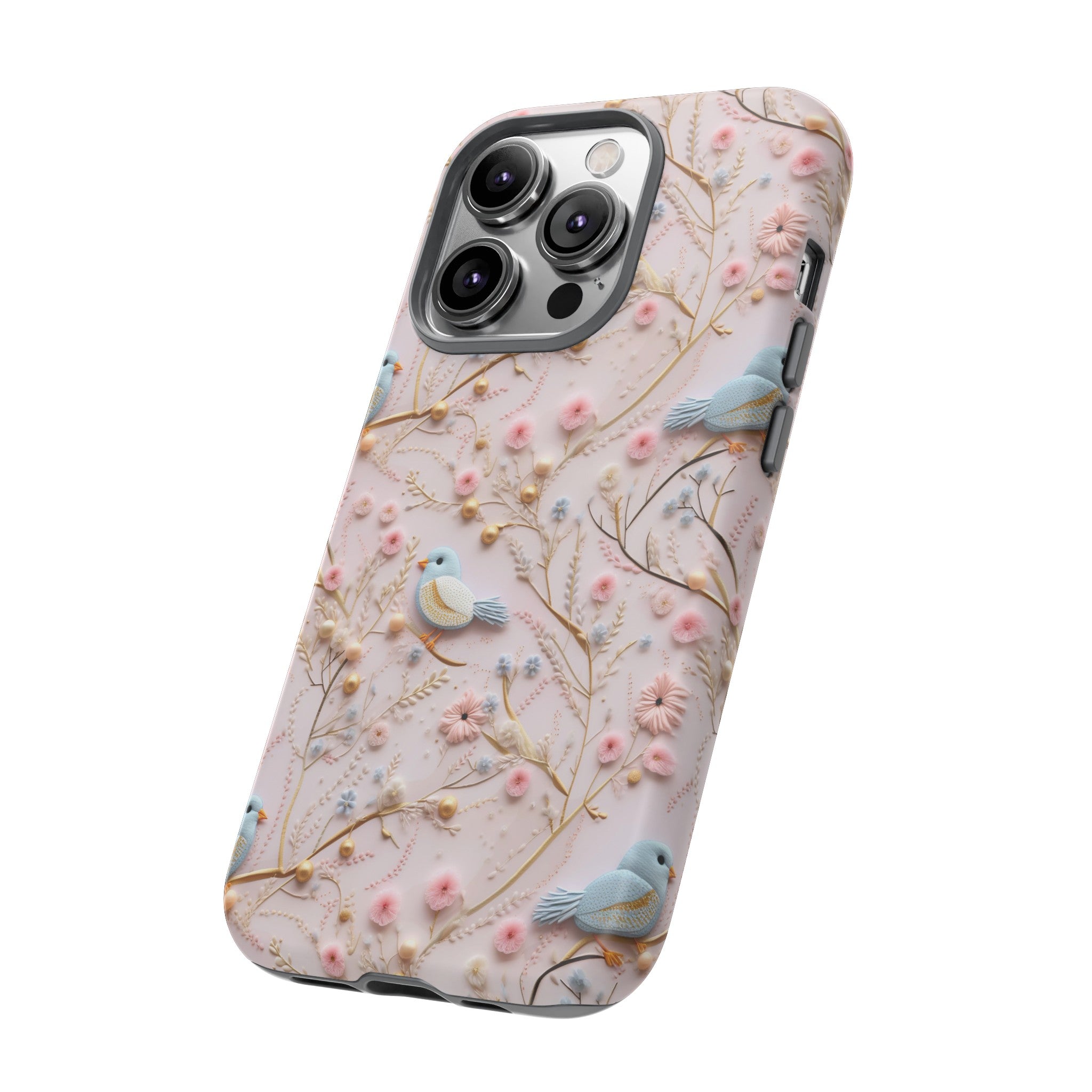 3D Birds Elegant Faux Flowers Phone Case Stylish & Durable for iPhone Samsung Gift iPhone 15, 14, 13 Samsung Pixel Gift for Mom Accessory Gift for Her