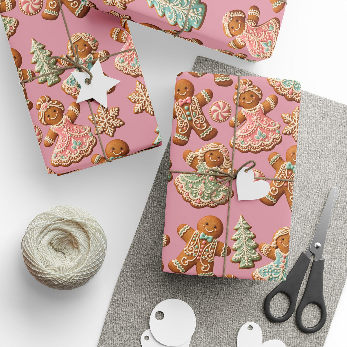 Gingerbread Cookies Pink Wrapping Paper Christmas