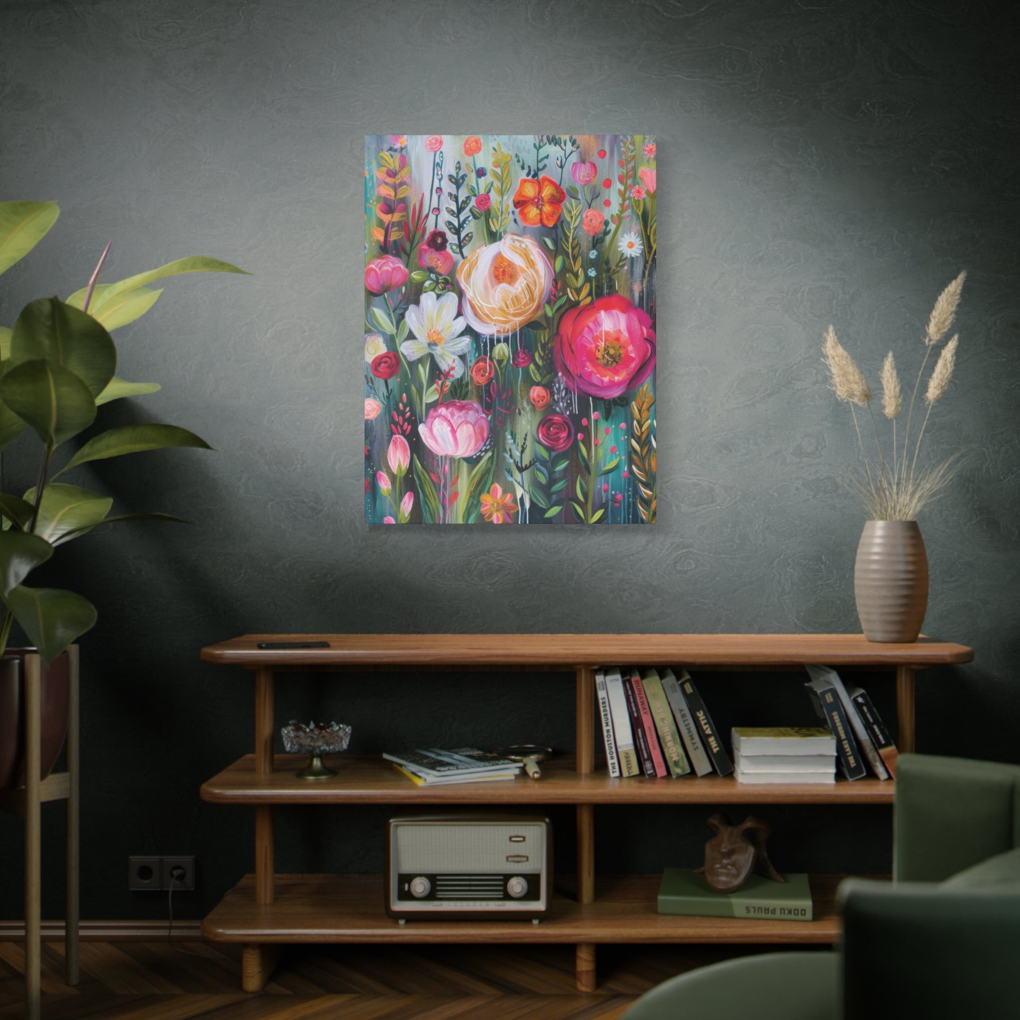Watercolor Boho Floral Wall Art Matte Canvas Stretched, Vibrant Botanical Design, Perfect for Living Room, Bedroom, or Office Decor, Adds a Stylish Touch to Any Space - MRSBYVALLE