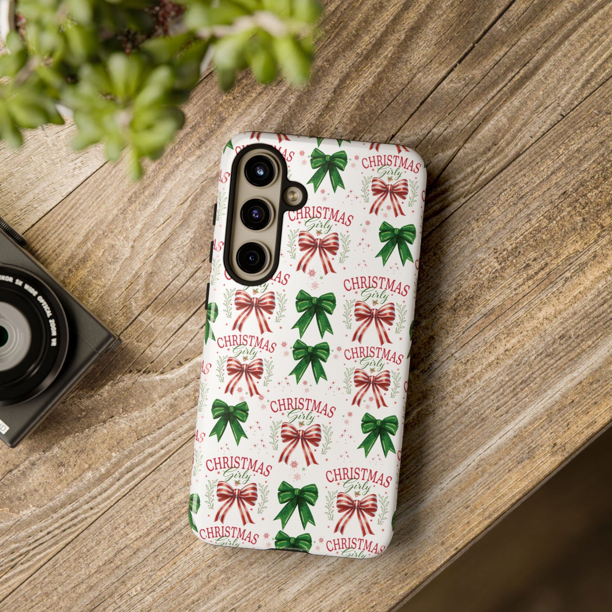 Girly Christmas Coquette Bows Pastel Phone Case for iPhone 17 16 15 23 Samsung, and Pixel | Stylish Protective Cover Gift for Her Perfect for Floral Lover