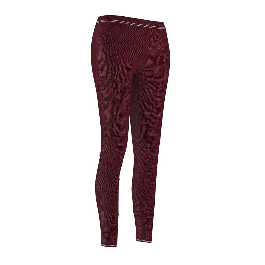 Burgundy Texture Illusion Women's Casual Leggings Stylish, Comfortable High-Waisted Yoga Pants for Everyday Wear, Workout, and Lounge – Perfect Gift Idea for Her – Available in Plus Sizes - MRSBYVALLE