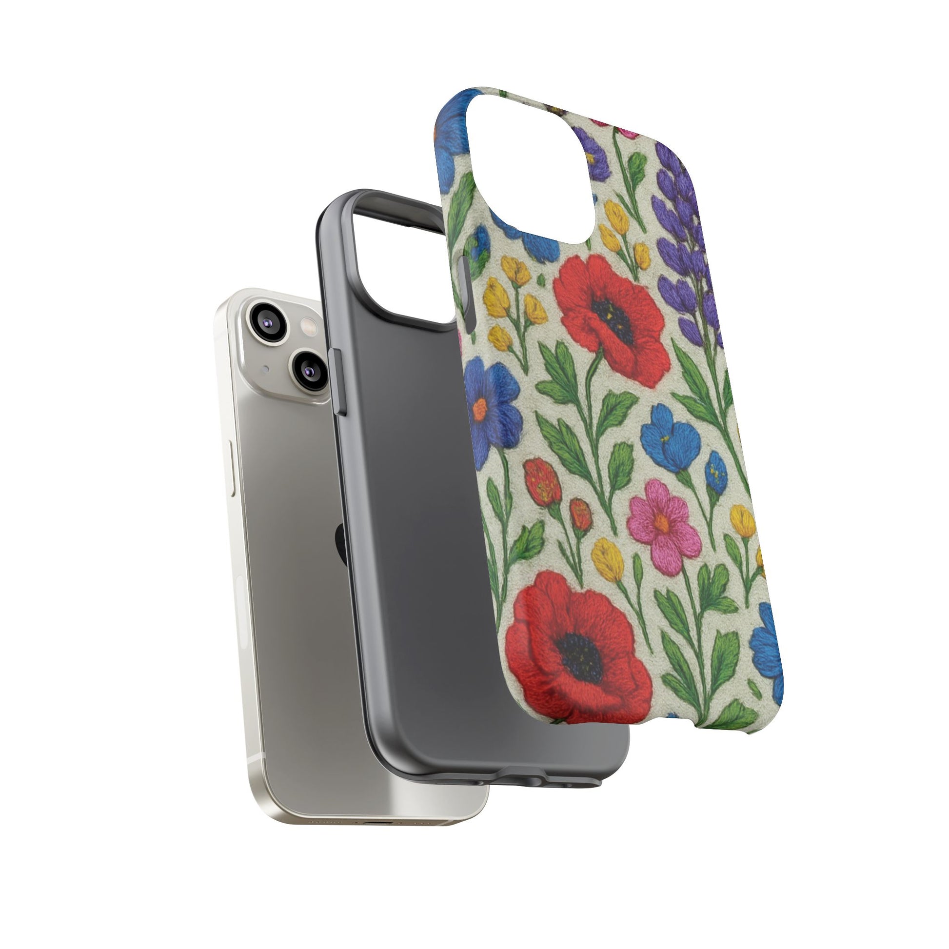 Bright 3D Illusion Wildflower Phone Case Cute Floral Design in Red, Pink, Blue – Aesthetic Protective Case for iPhone and  Android