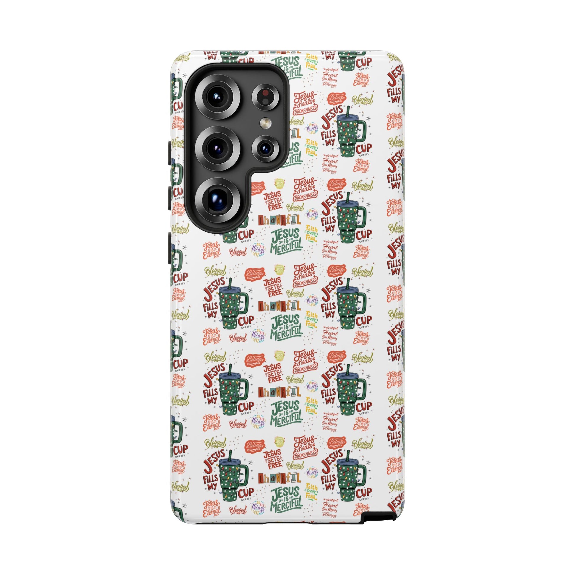 Jesus Fill My Cup Phone Case Cute Floral Design in Red, Pink, Blue – Aesthetic Protective Case for iPhone and  Android