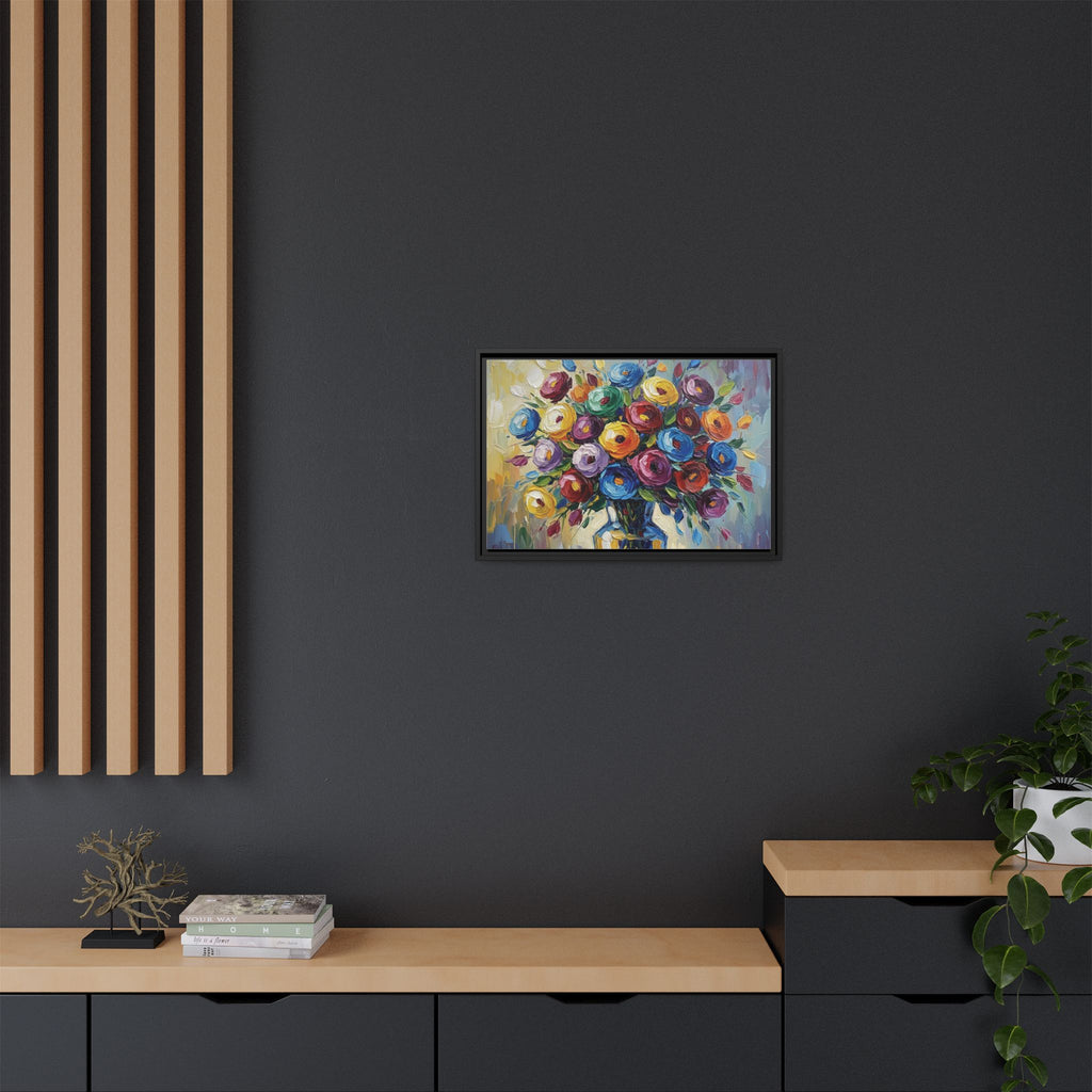 Impression sur toile bouquet floral aquarelle - Tableau mural encadré mat - Illusion de peinture à l'huile vibrante