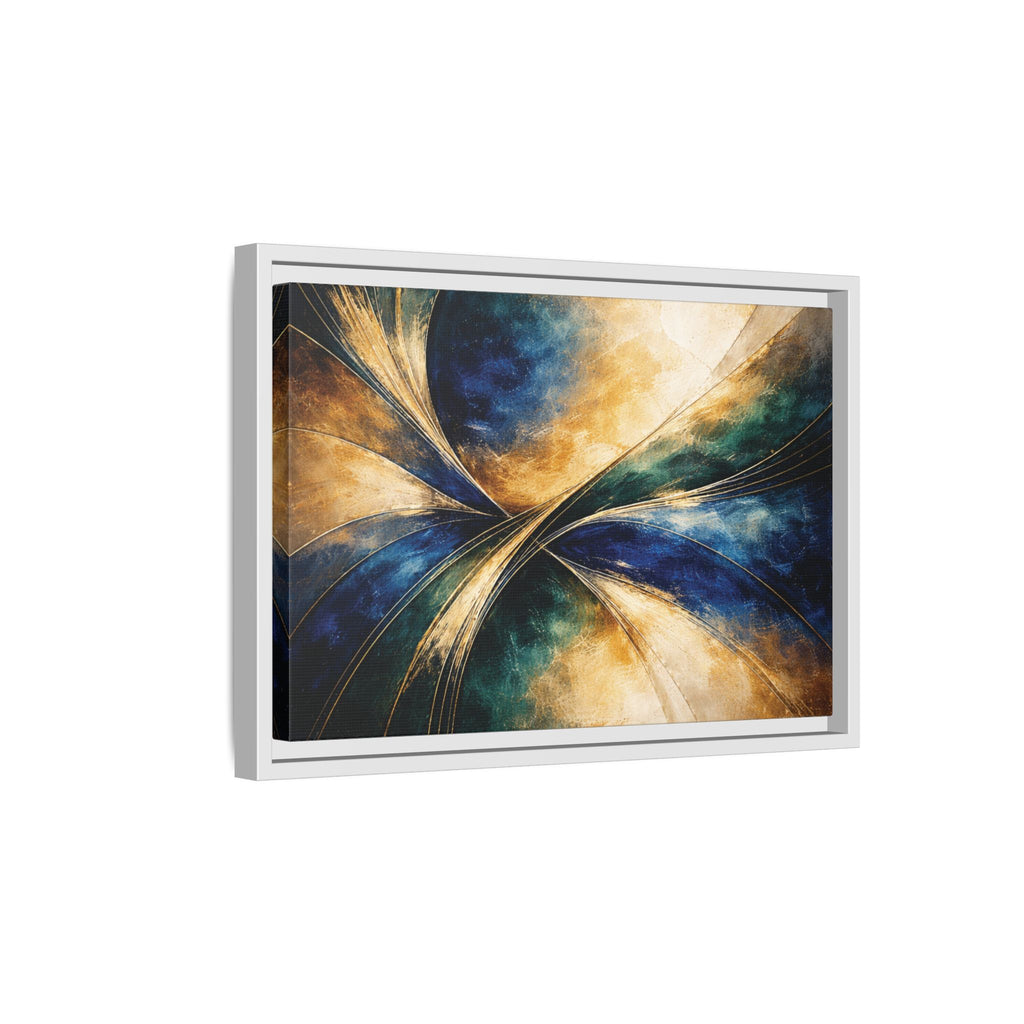 Gilded Convergence  Luxe NeoDeco Blue & Gold Abstract Wall Art Framed