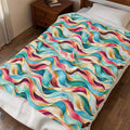 Abstract Rainbow Wave Velveteen Throw Blanket