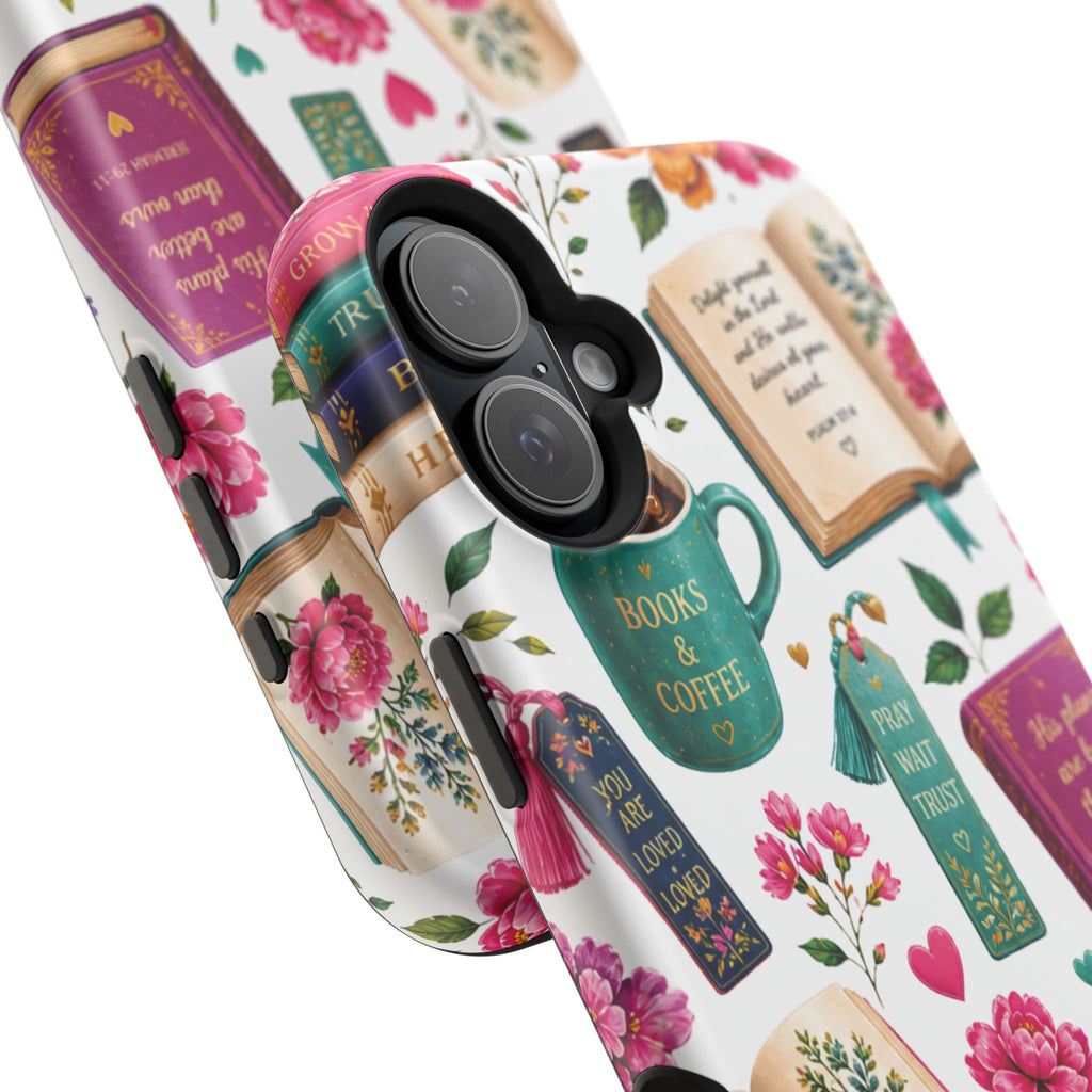 Christian Books & Coffee Phone Case — Magnetic Impact-Resistant Christian Gift