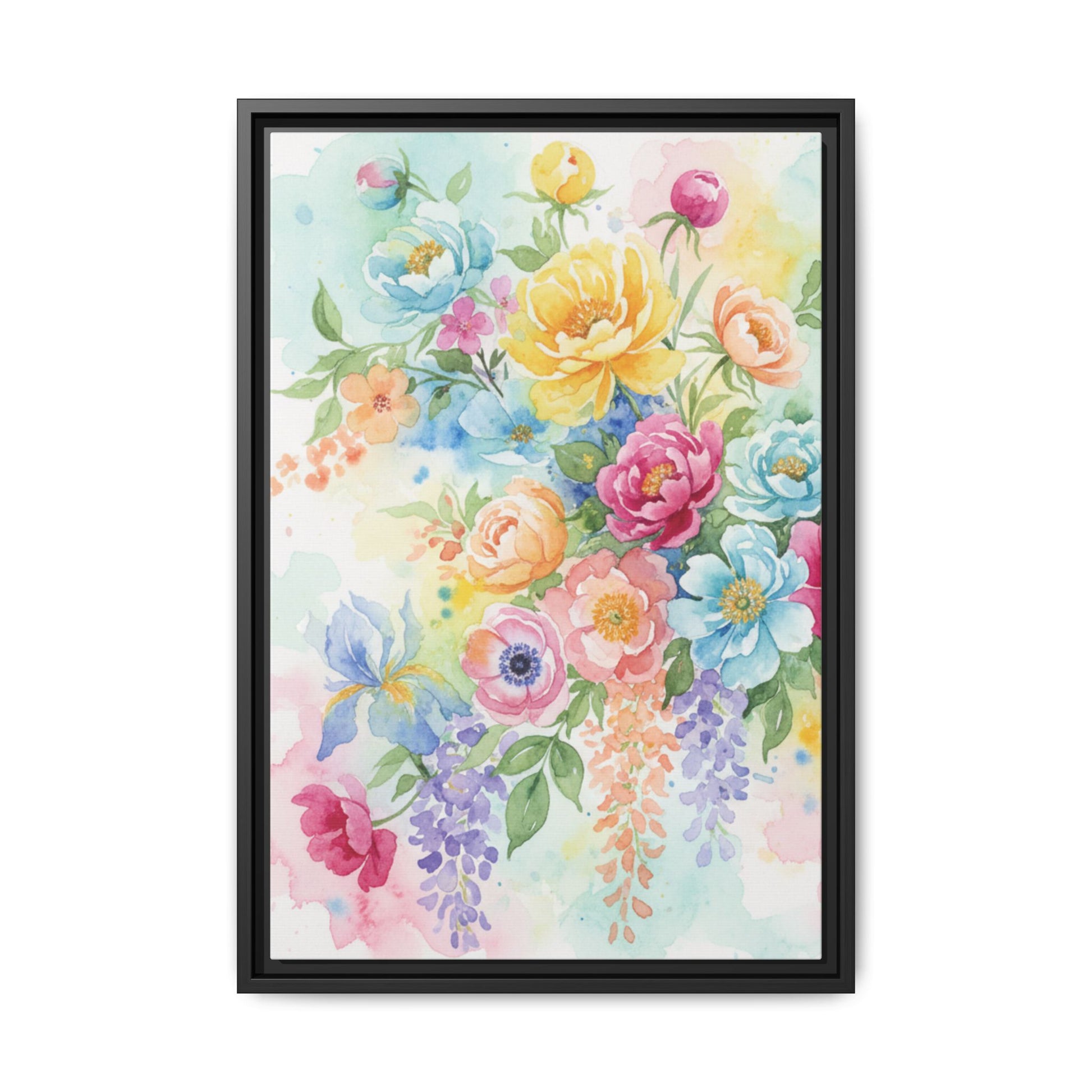 Watercolor Floral Bouquet Canvas, Framed Matte Wall Art | Multi-Color Wall Art