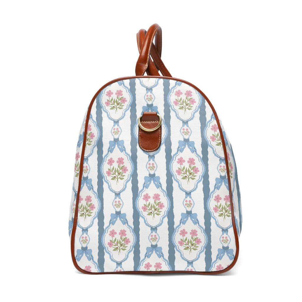 Vintage Blue & Pink Bow Waterproof Travel Bag — Romantic Toiletry Pouch