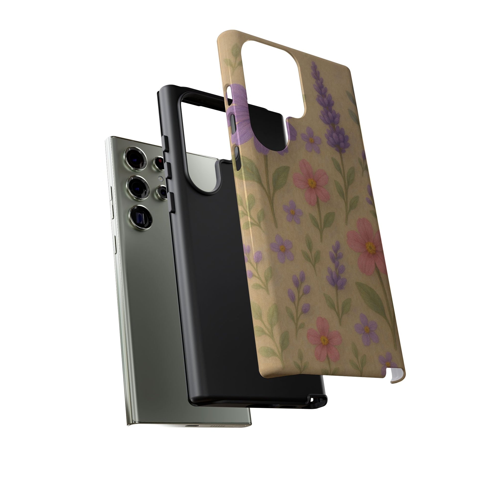 3D Illusion Wildflower Phone Case Cute Pastel Floral Design in Lavender, Pink, Mint Green – Aesthetic Protective Case for iPhone and  Android