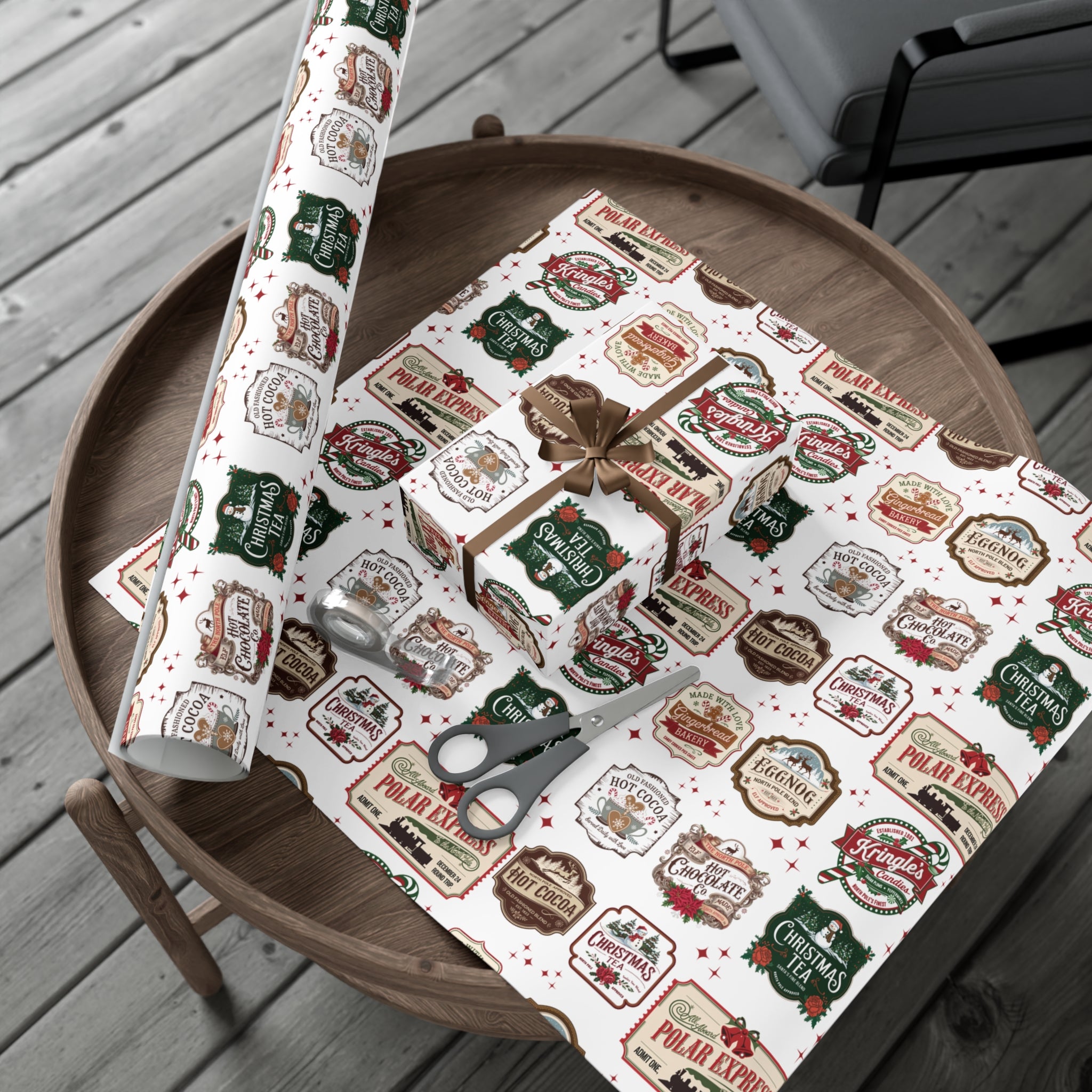 Vintage Christmas Stamps Wrapping Paper Festive Holiday Gift Wrap with Retro-Inspired Designs, Perfect for Christmas Presents, Crafting, & Holiday Decor – Premium Quality - MRSBYVALLE