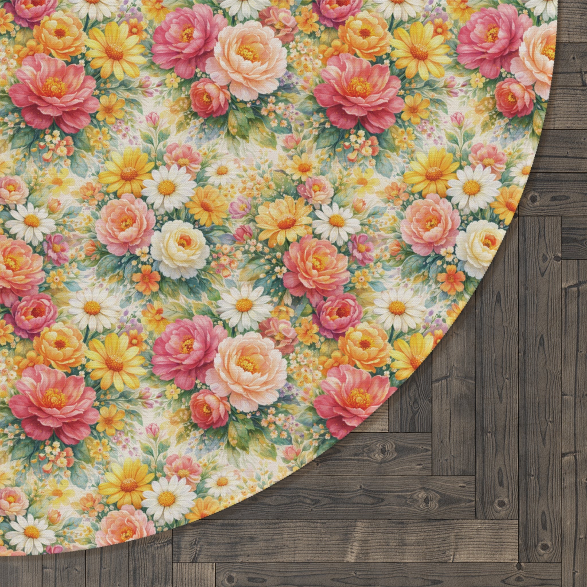 Round Rug — Radiant Bloom Pink & Yellow Floral