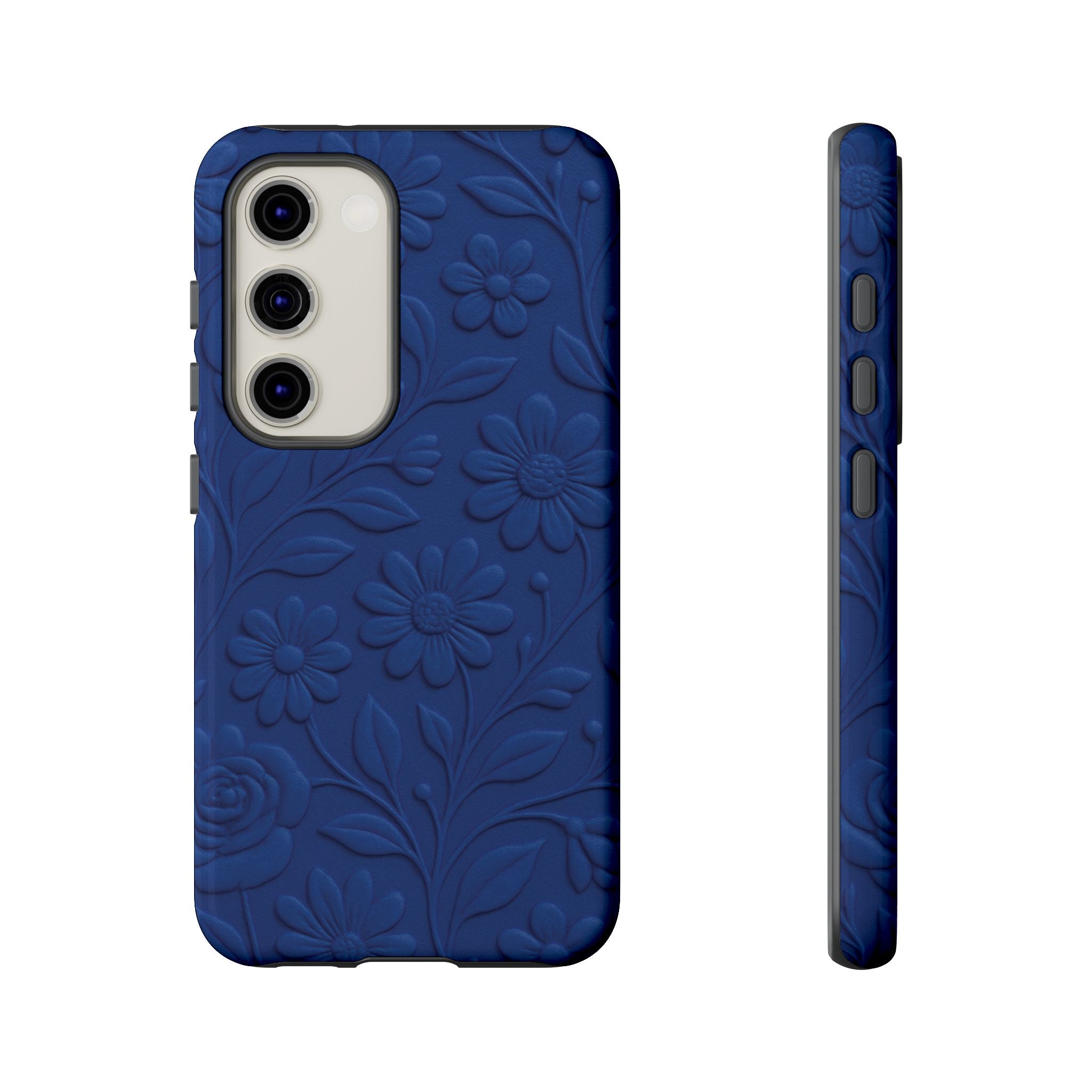 3D Illusion Floral Cobalt Blue Phone Case Elegant Raised Flower Design, Seamless Textured Look, Durable & Stylish Protection for iPhone and Android Models Fits iPhone & Samsung Models